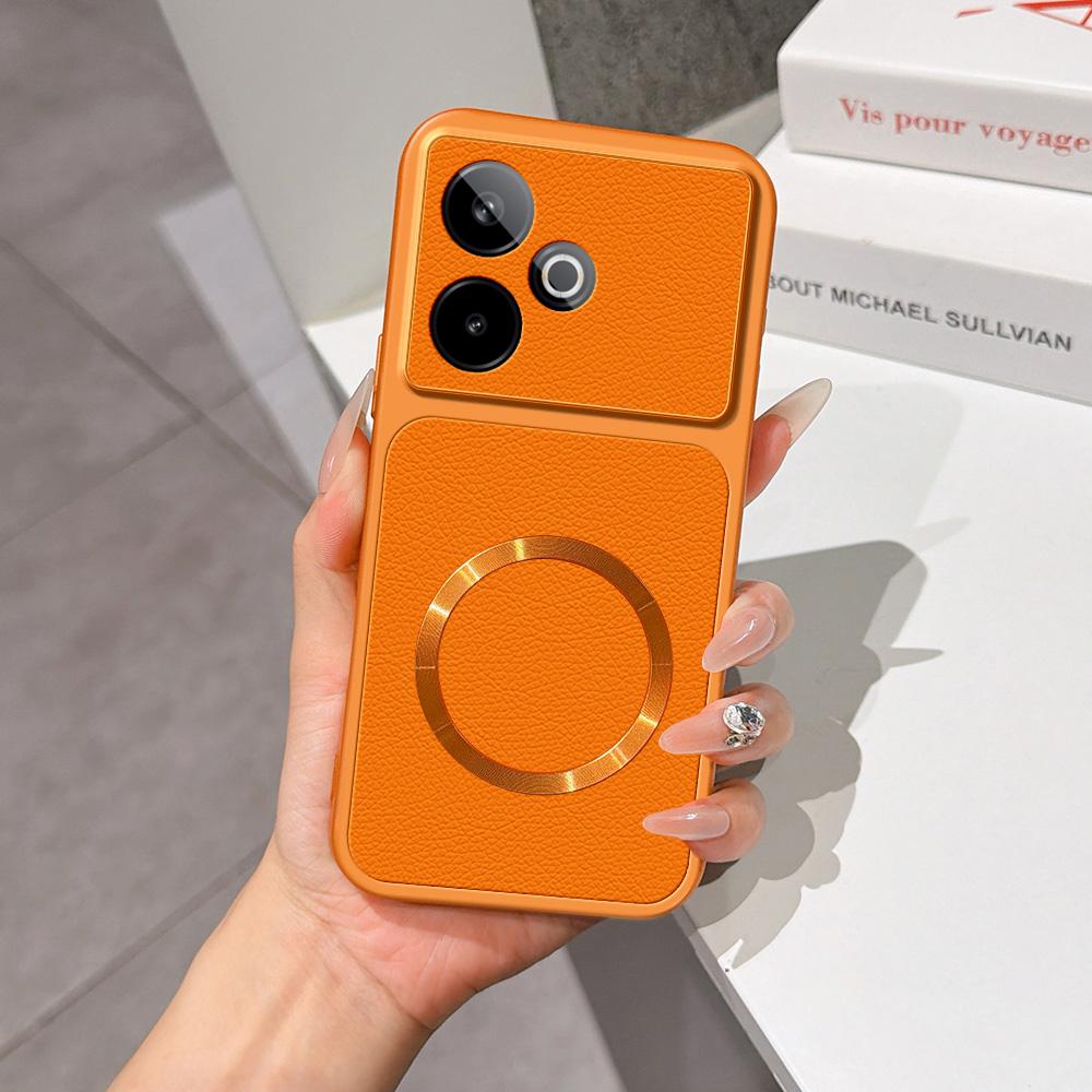 For Realme GT 7 5G Global Lambskin Series Magnetic Skin Feel Phone Case(Orange) - Shopkiz.com