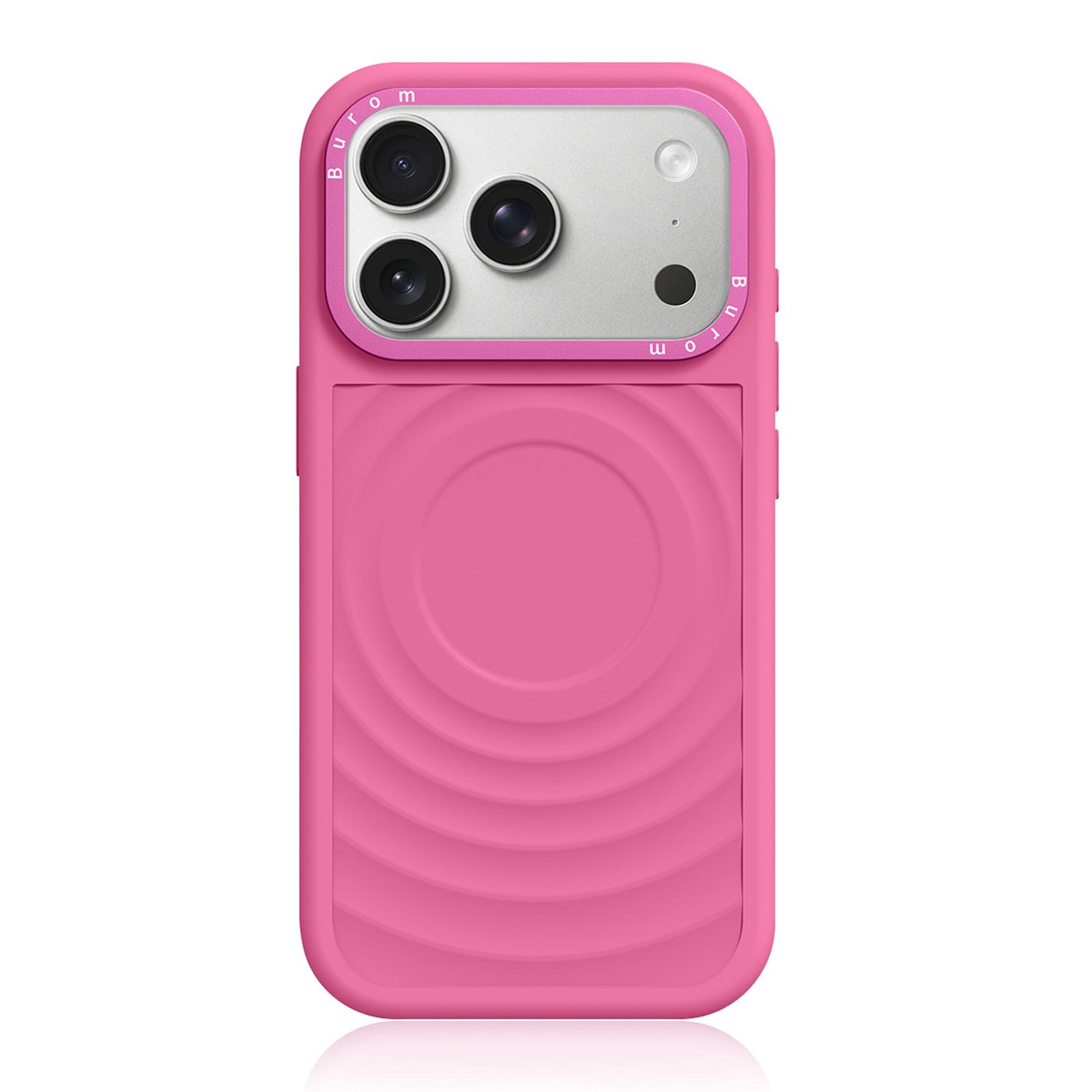 For iPhone 18 Pro Liquid Silicone Frame Hybrid Ripple Back Panel Magnetic Phone Case(Rose Pink) - Shopkiz.com