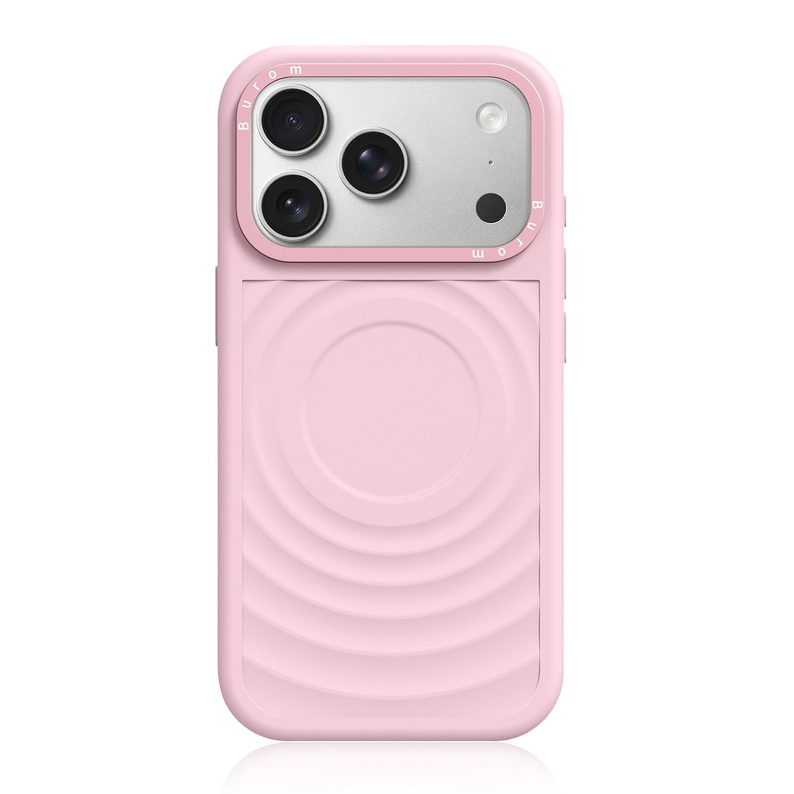 For iPhone 18 Pro Liquid Silicone Frame Hybrid Ripple Back Panel Magnetic Phone Case(Light Pink) - Shopkiz.com