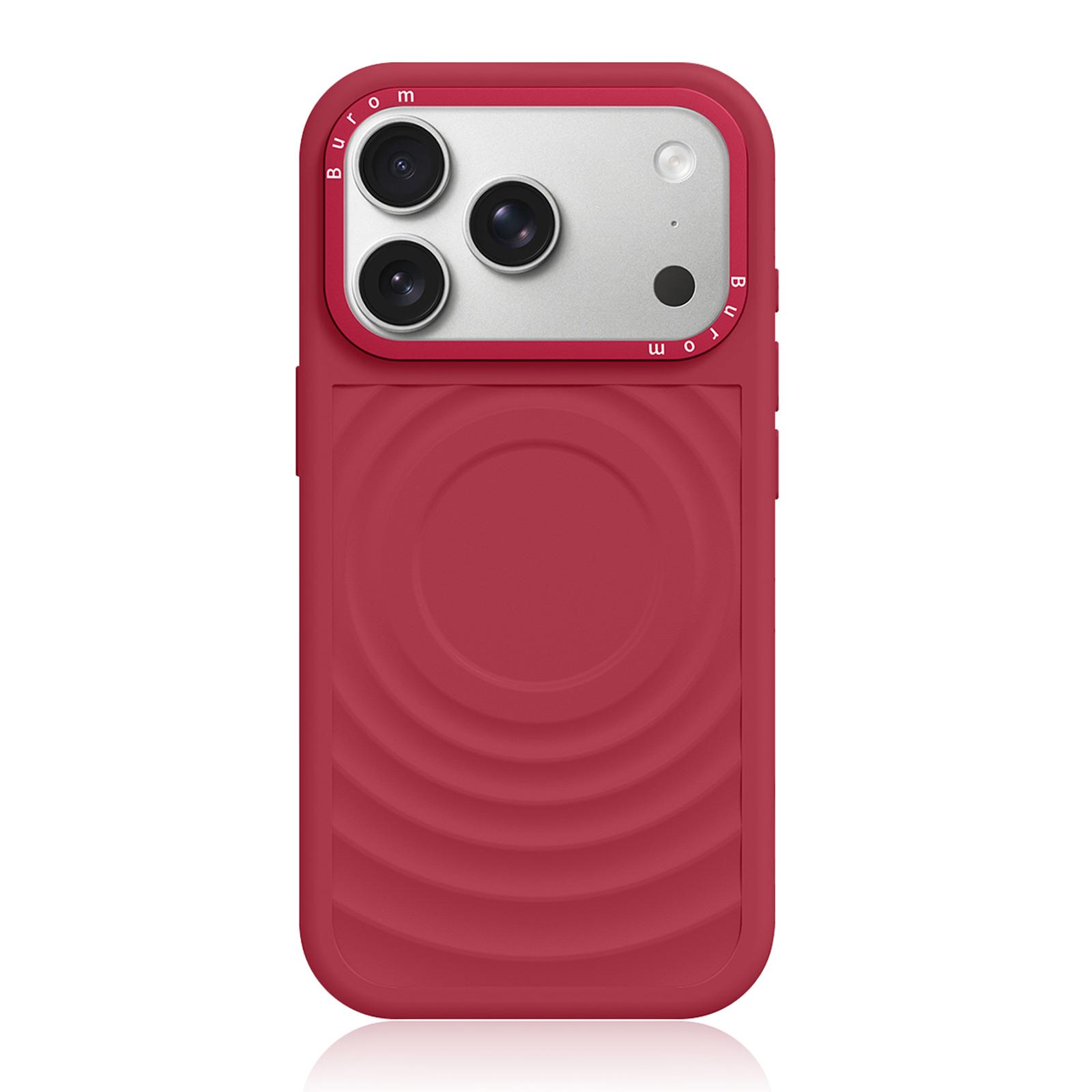 For iPhone 17 Pro Max Liquid Silicone Frame Hybrid Ripple Back Panel Magnetic Phone Case(Red) - Shopkiz.com