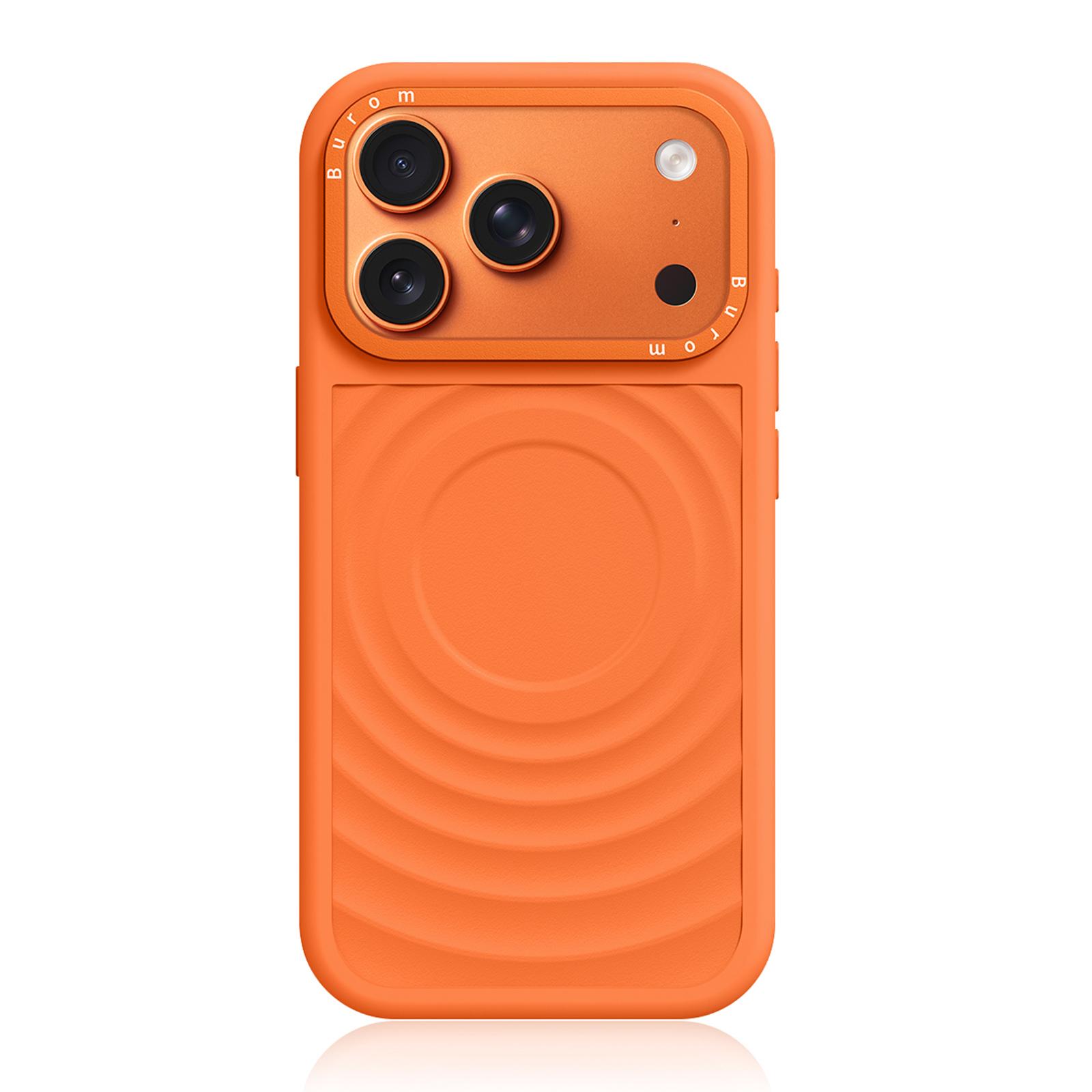For iPhone 17 Pro Max Liquid Silicone Frame Hybrid Ripple Back Panel Magnetic Phone Case(Orange) - Shopkiz.com