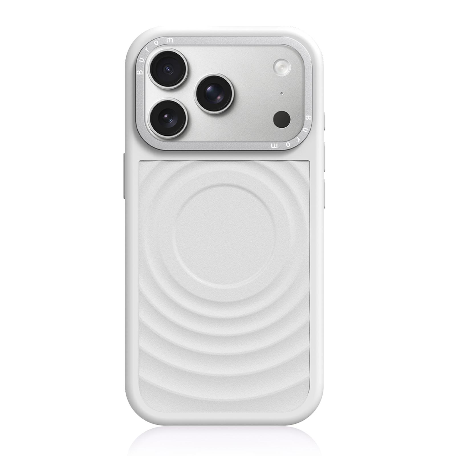 For iPhone 17 Pro Liquid Silicone Frame Hybrid Ripple Back Panel Magnetic Phone Case(White) - Shopkiz.com