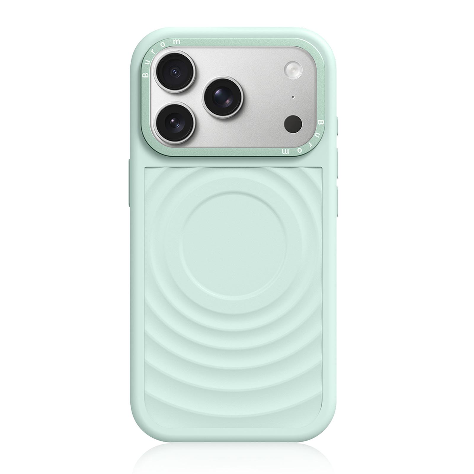For iPhone 17 Pro Liquid Silicone Frame Hybrid Ripple Back Panel Magnetic Phone Case(Green) - Shopkiz.com