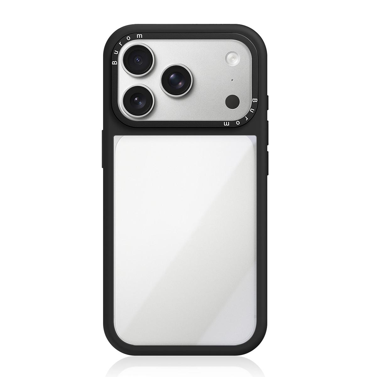 For iPhone 17 Pro Liquid Silicone Frame Hybrid Clear Acrylic Back Panel Phone Case(Black) - Shopkiz.com