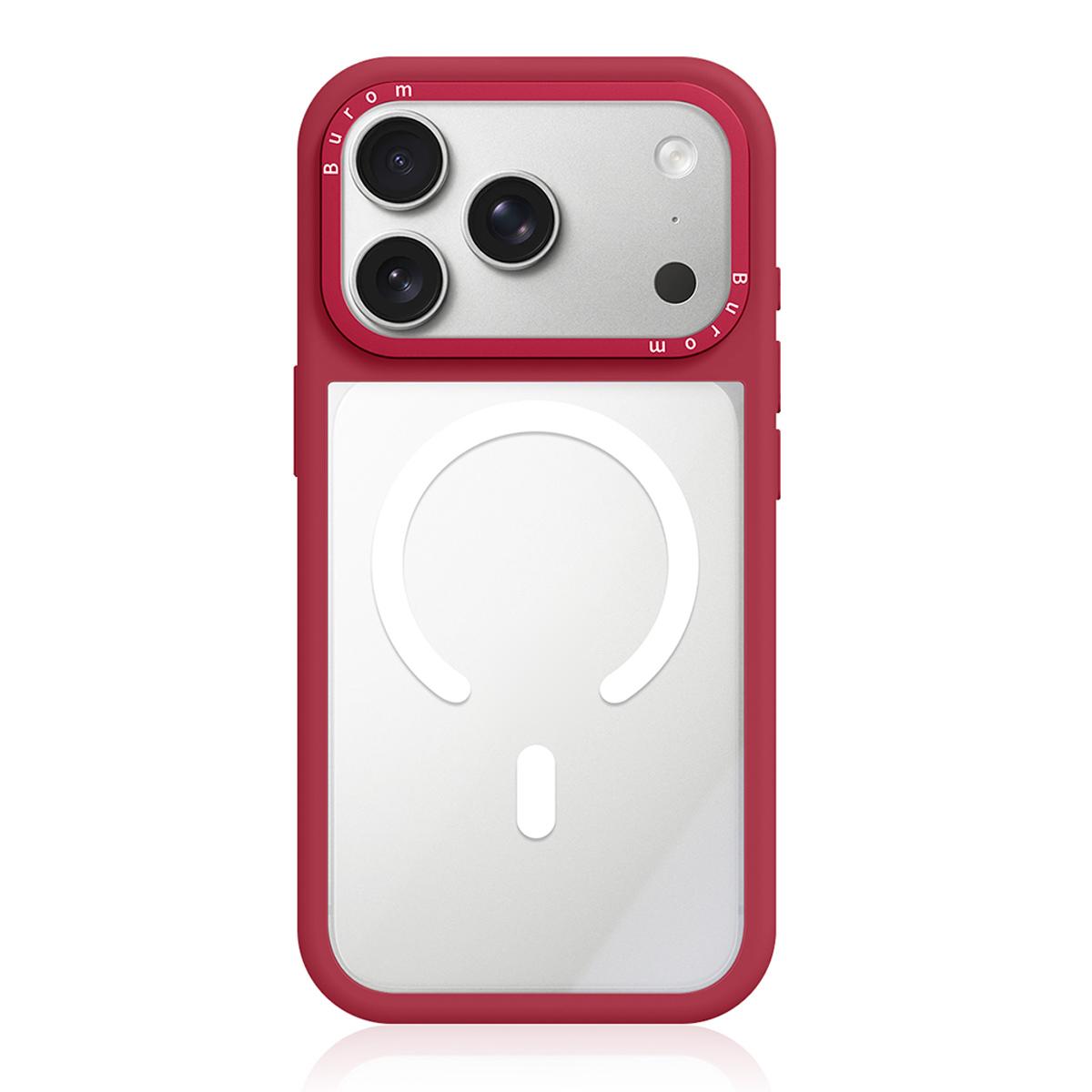 For iPhone 17 Pro Max Liquid Silicone Frame Hybrid Clear Back Panel Magnetic Phone Case(Red) - Shopkiz.com