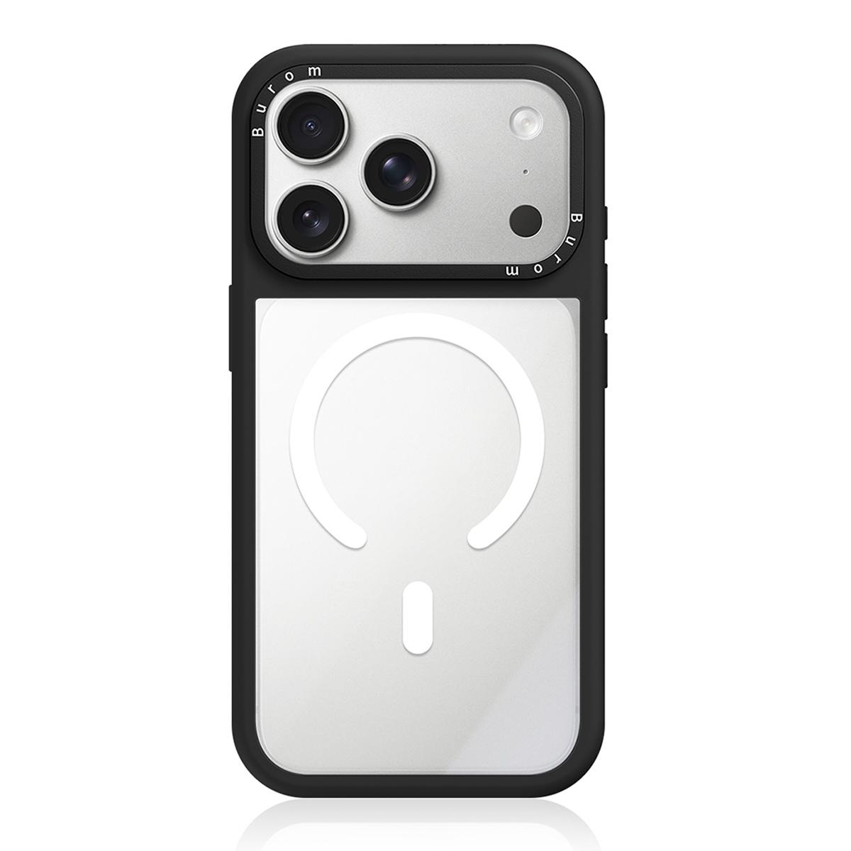 For iPhone 17 Pro Max Liquid Silicone Frame Hybrid Clear Back Panel Magnetic Phone Case(Black) - Shopkiz.com