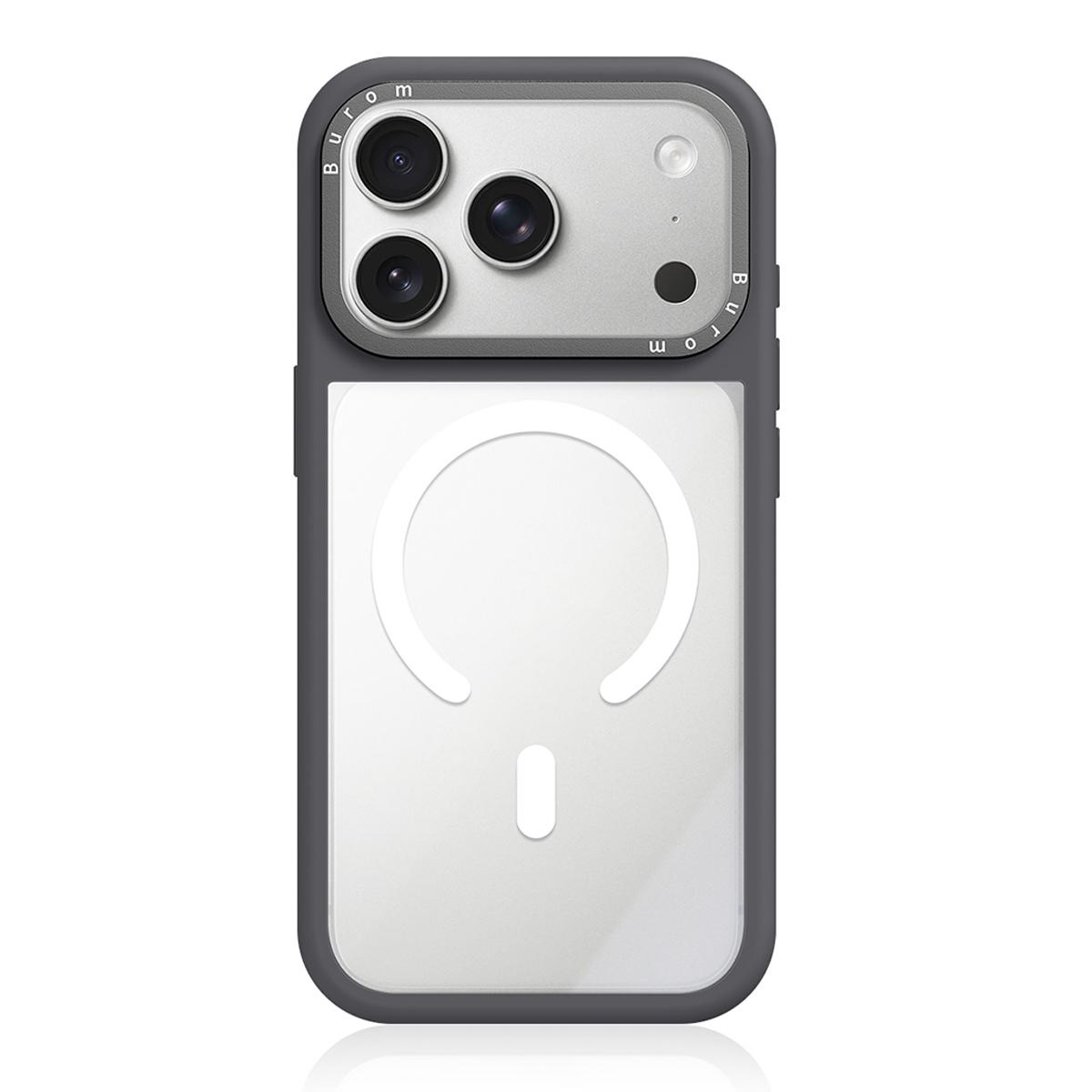 For iPhone 17 Pro Max Liquid Silicone Frame Hybrid Clear Back Panel Magnetic Phone Case(Grey) - Shopkiz.com