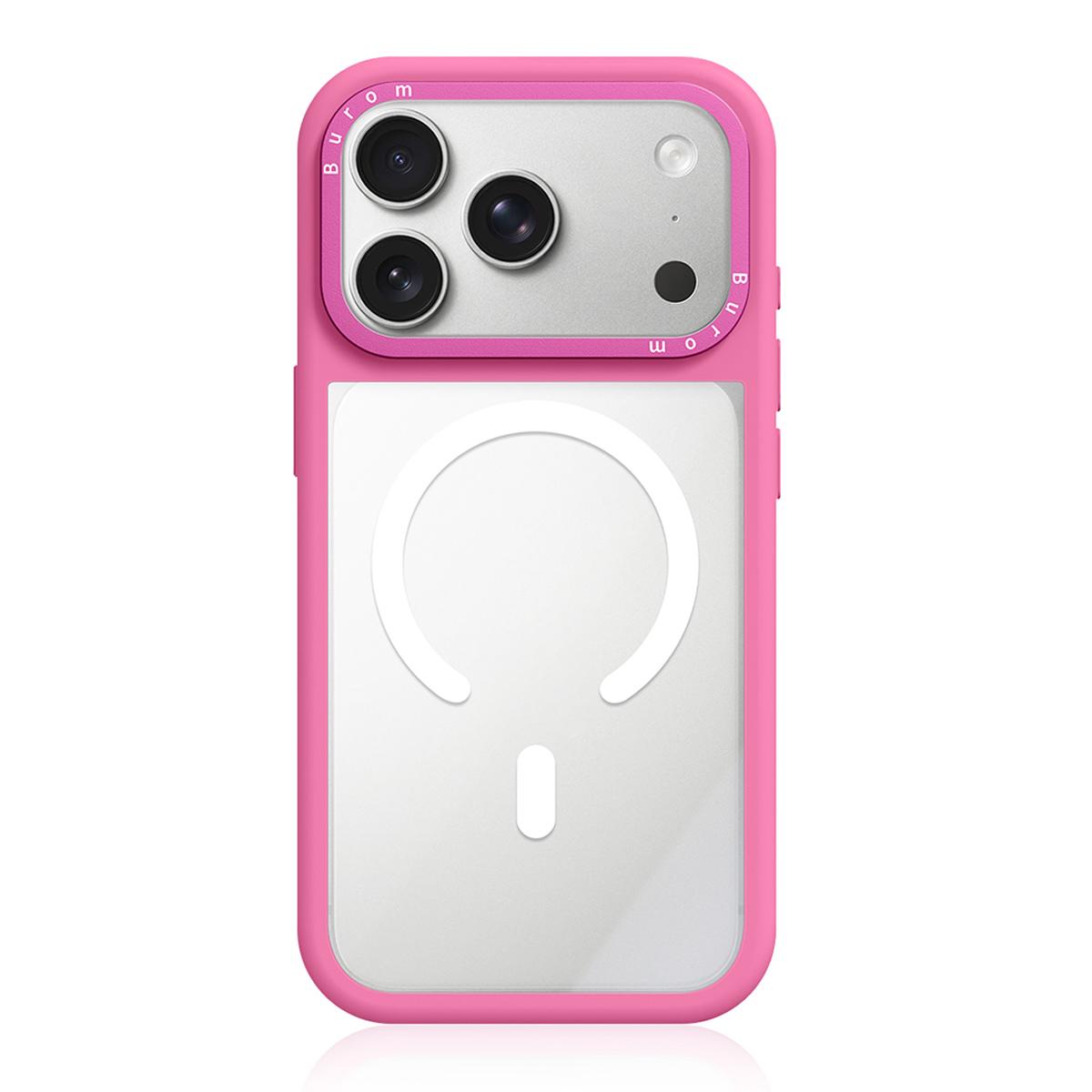 For iPhone 17 Pro Max Liquid Silicone Frame Hybrid Clear Back Panel Magnetic Phone Case(Rose Pink) - Shopkiz.com