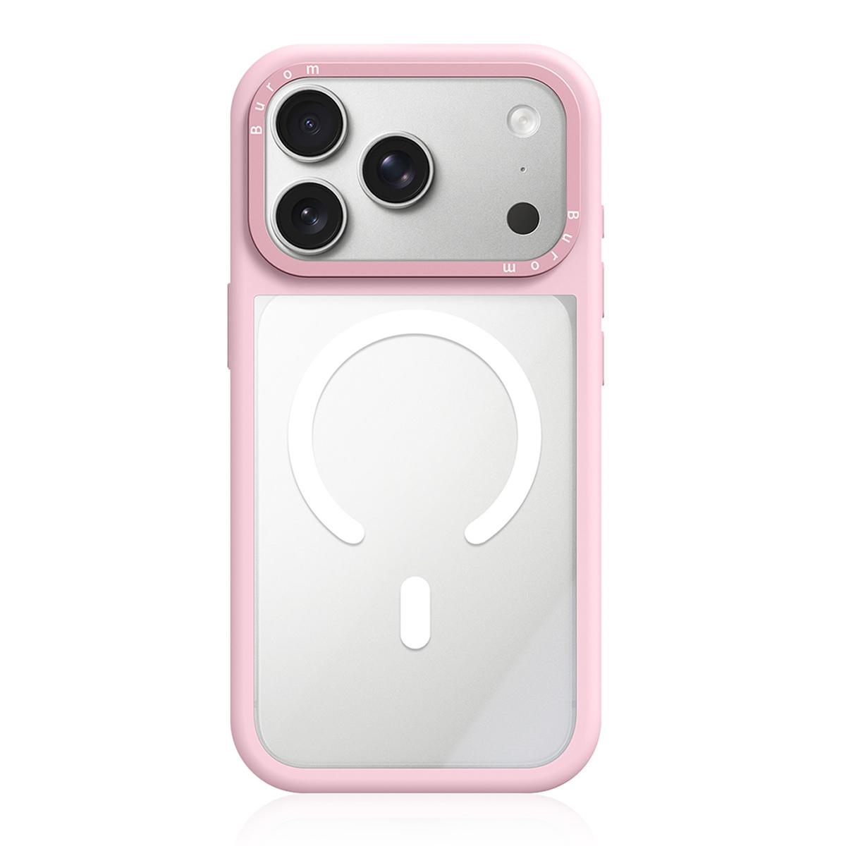 For iPhone 17 Pro Max Liquid Silicone Frame Hybrid Clear Back Panel Magnetic Phone Case(Light Pink) - Shopkiz.com