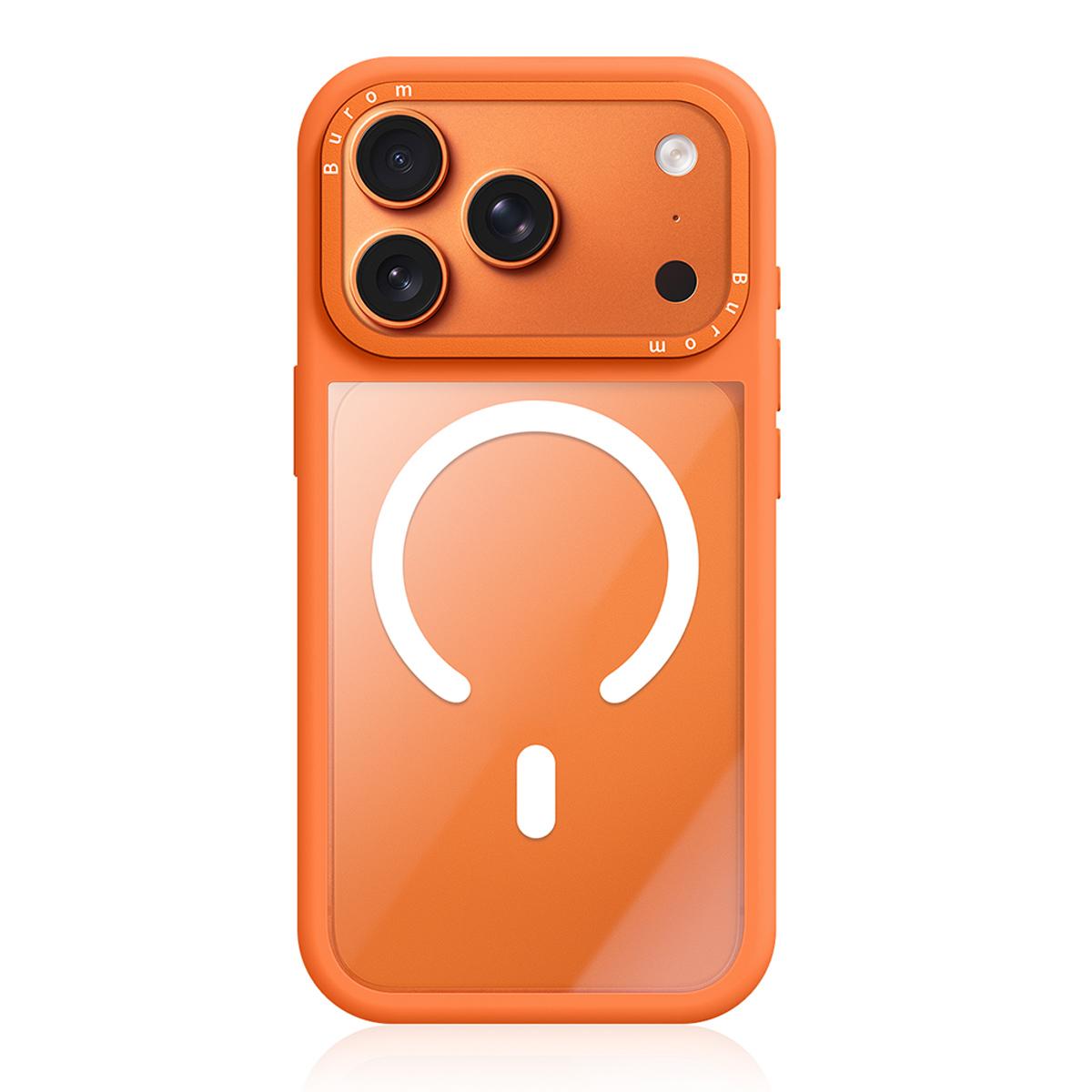 For iPhone 17 Pro Liquid Silicone Frame Hybrid Clear Back Panel Magnetic Phone Case(Orange) - Shopkiz.com