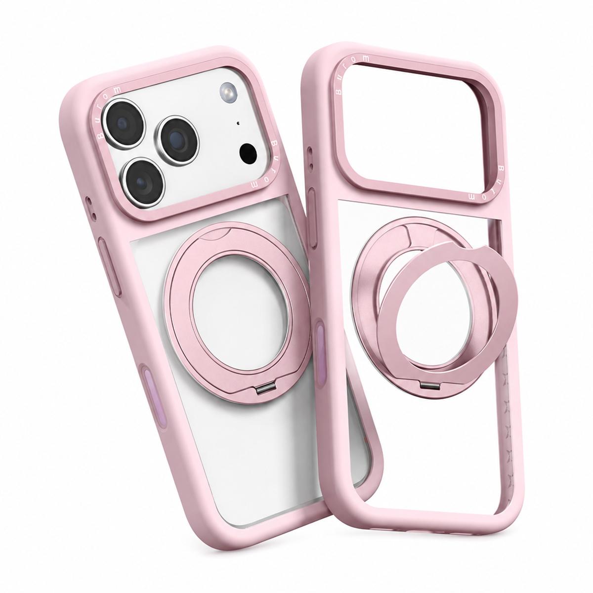 For iPhone 18 Pro Liquid Silicone Frame Hybrid Clear Back Panel Rotatable Magnetic Holder Phone Case(Light Pink) - Shopkiz.com