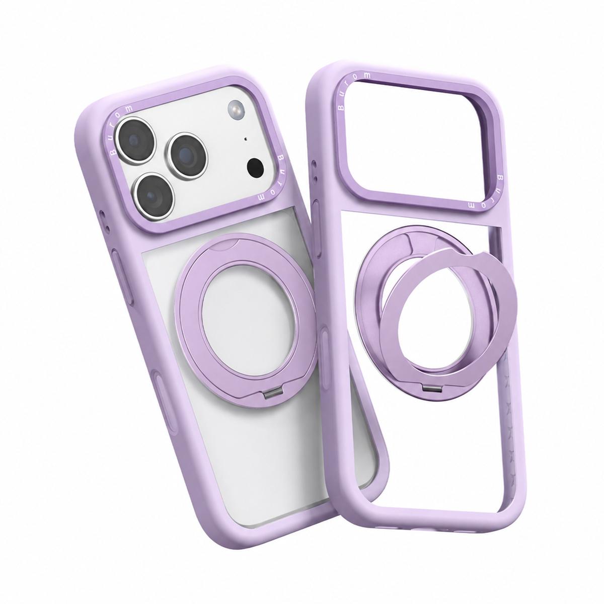 For iPhone 17 Pro Max Liquid Silicone Frame Hybrid Clear Back Panel Rotatable Magnetic Holder Phone Case(Purple) - Shopkiz.com