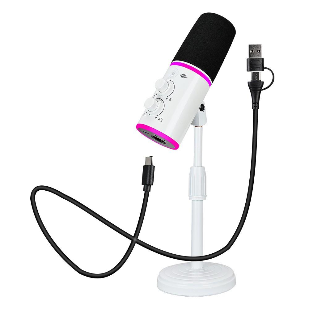 XTUGA GV6 Condenser RGB Gaming Desktop Microphone for Live Streaming and Recording(White) - Shopkiz.com