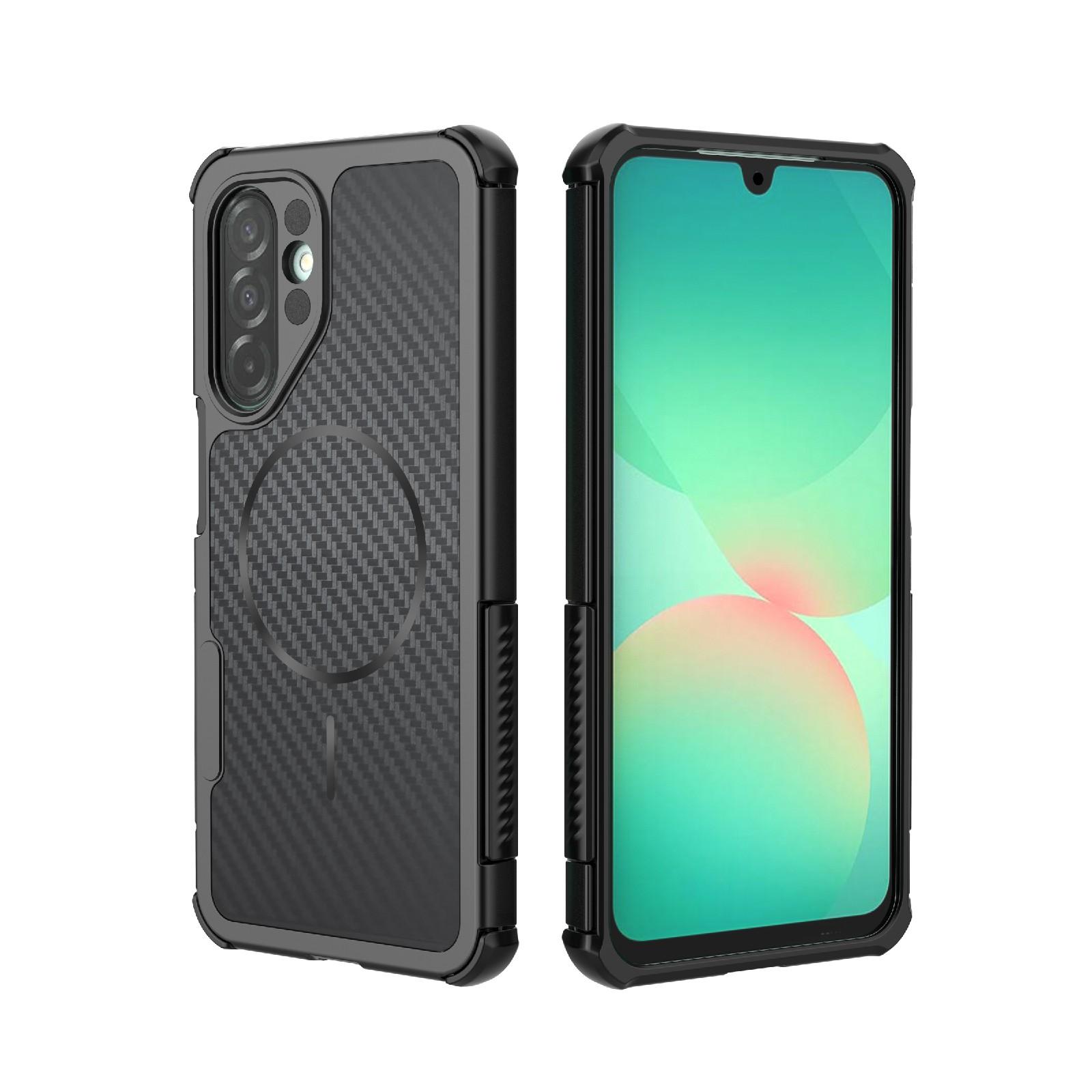 For Galaxy A26 5G Rugged Carbon Fiber Texture Airbag Shockproof Magnetic Phone Case(Black) - Shopkiz.com