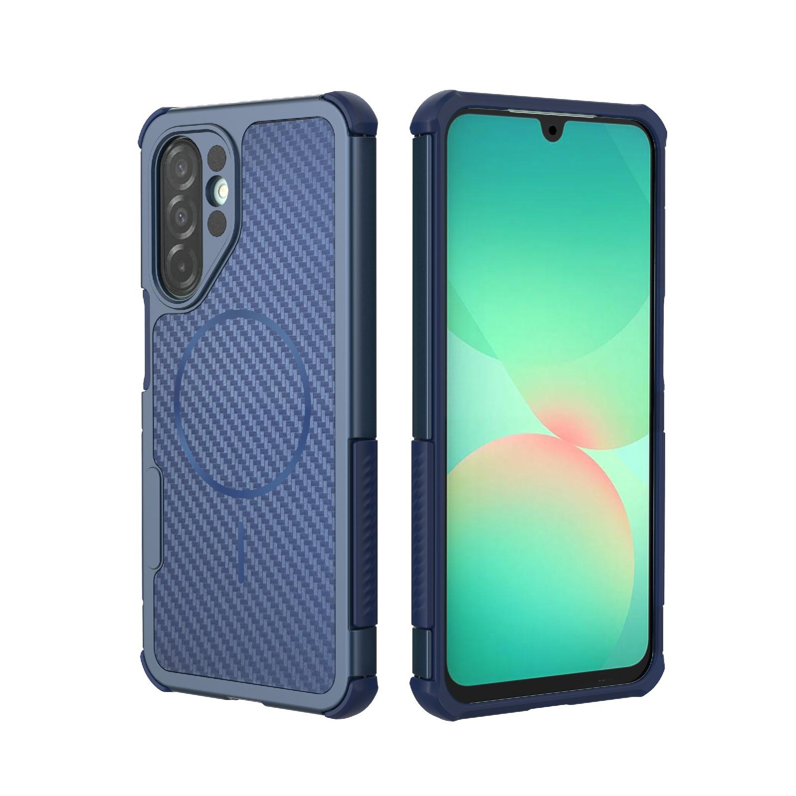 For Galaxy A26 5G Rugged Carbon Fiber Texture Airbag Shockproof Magnetic Phone Case(Blue) - Shopkiz.com