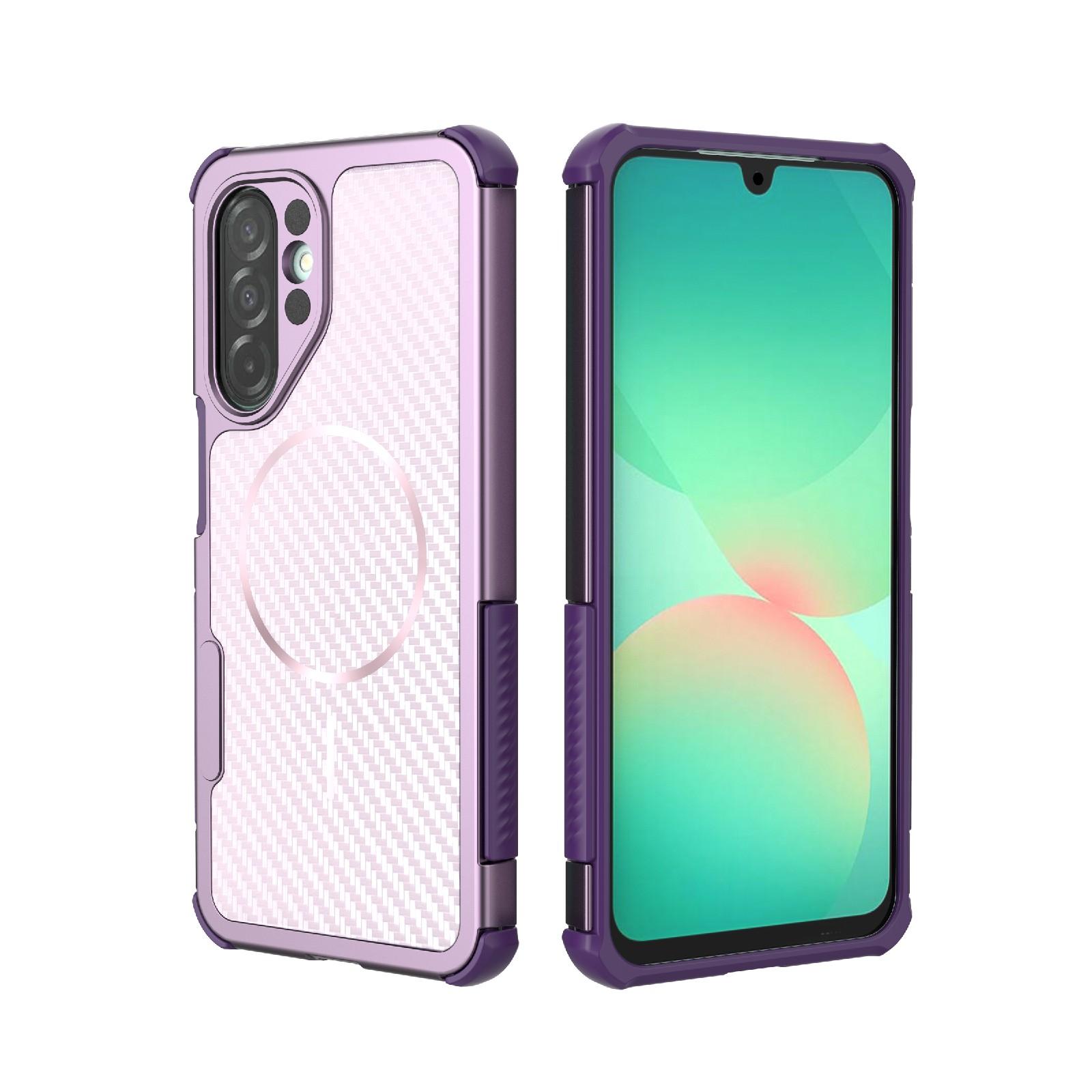 For Galaxy A26 5G Rugged Carbon Fiber Texture Airbag Shockproof Magnetic Phone Case(Purple) - Shopkiz.com