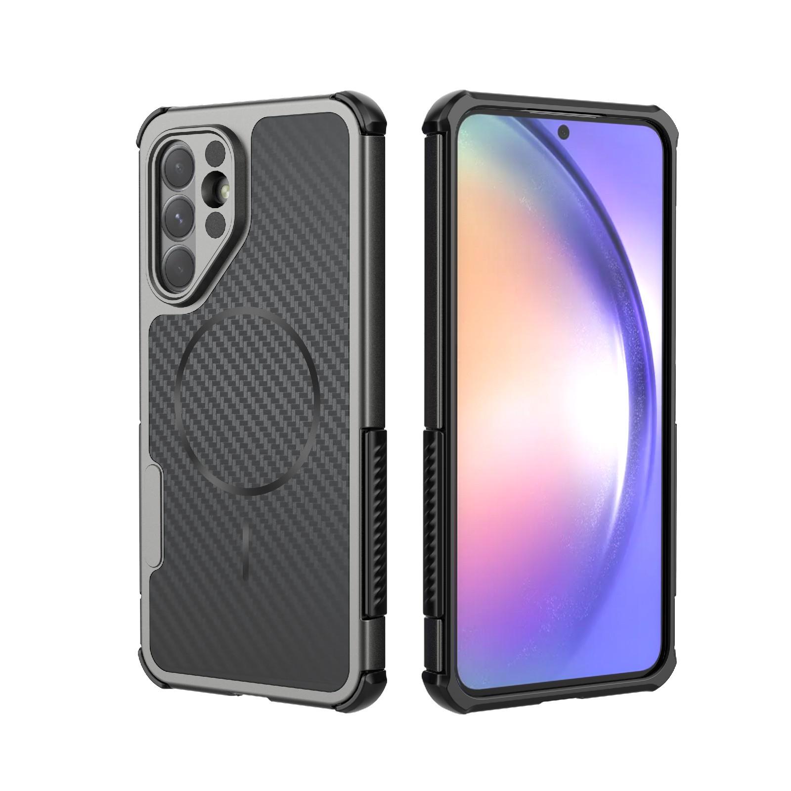 For Galaxy A56 5G Rugged Carbon Fiber Texture Airbag Shockproof Magnetic Phone Case(Gray) - Shopkiz.com