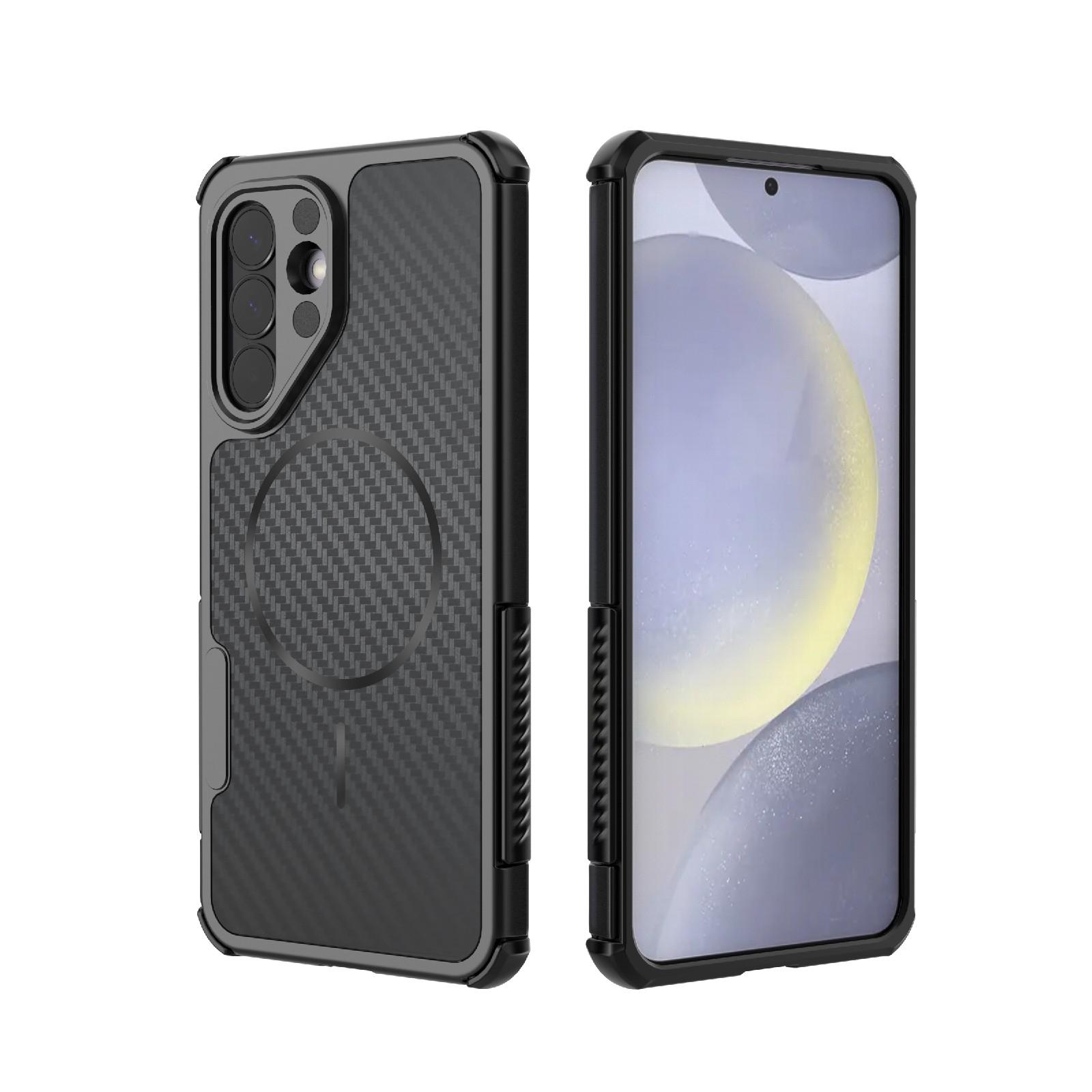 For Galaxy A57 5G Rugged Carbon Fiber Texture Airbag Shockproof Magnetic Phone Case(Black) - Shopkiz.com