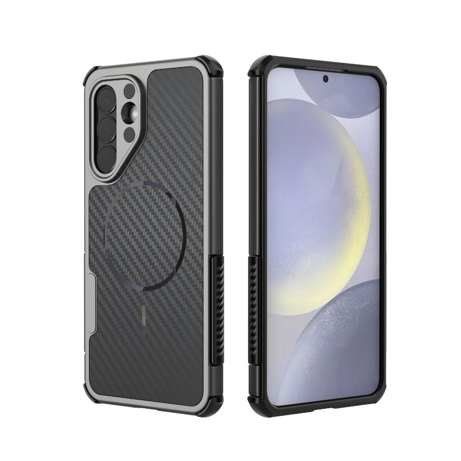 For Galaxy A57 5G Rugged Carbon Fiber Texture Airbag Shockproof Magnetic Phone Case(Gray) - Shopkiz.com