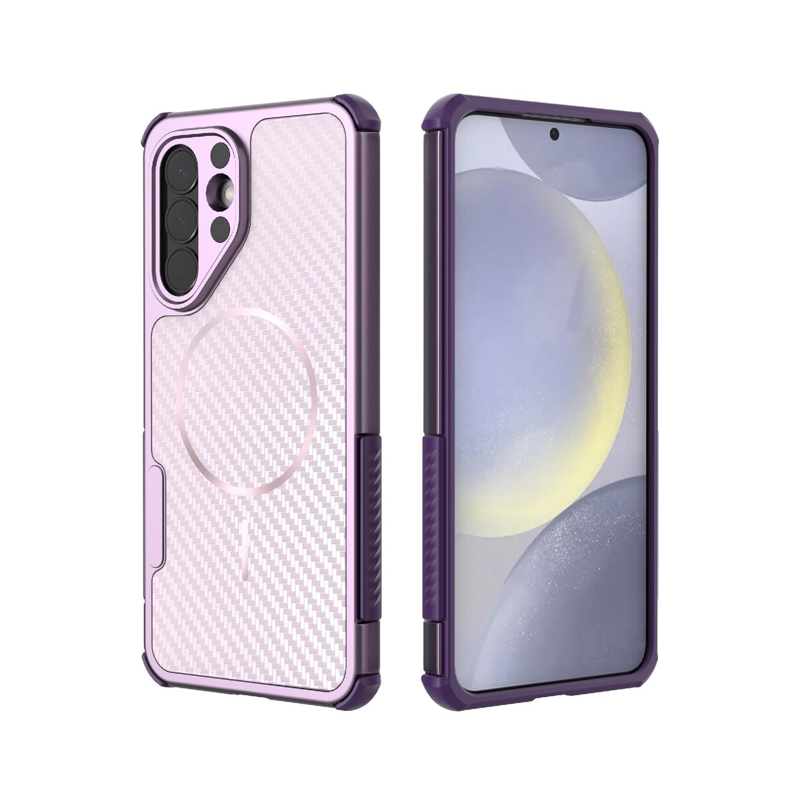 For Galaxy A57 5G Rugged Carbon Fiber Texture Airbag Shockproof Magnetic Phone Case(Purple) - Shopkiz.com