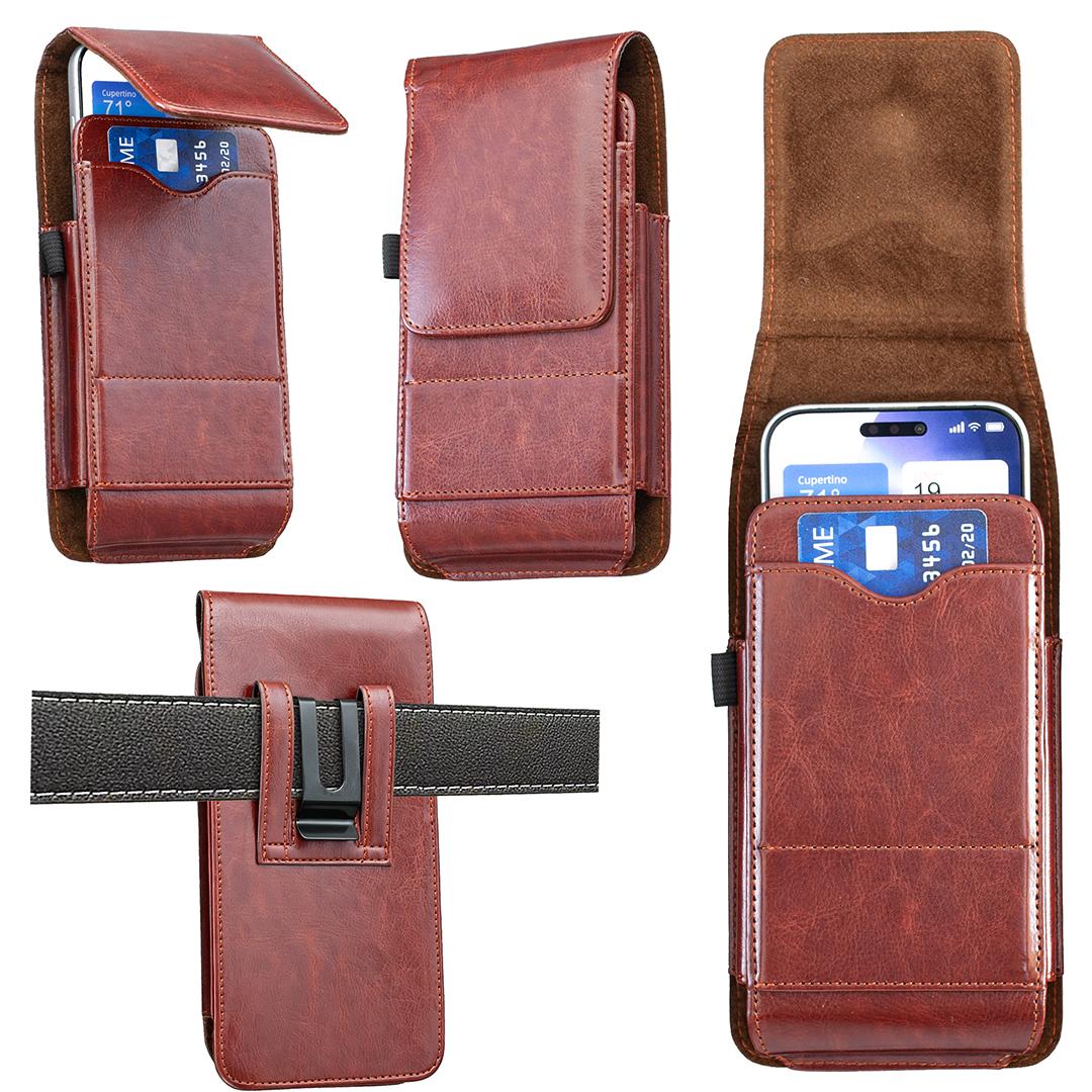 For 5.5 inch BFB18 Vertical Vegan Leather Phone Waist Bag(Brown) - Shopkiz.com