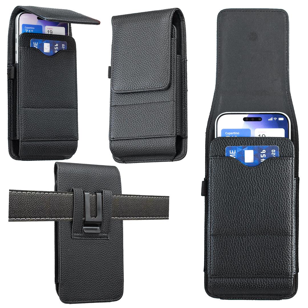 For 6.3 inch BFB18 Vertical Litchi Texture Vegan Leather Phone Waist Bag(Black) - Shopkiz.com