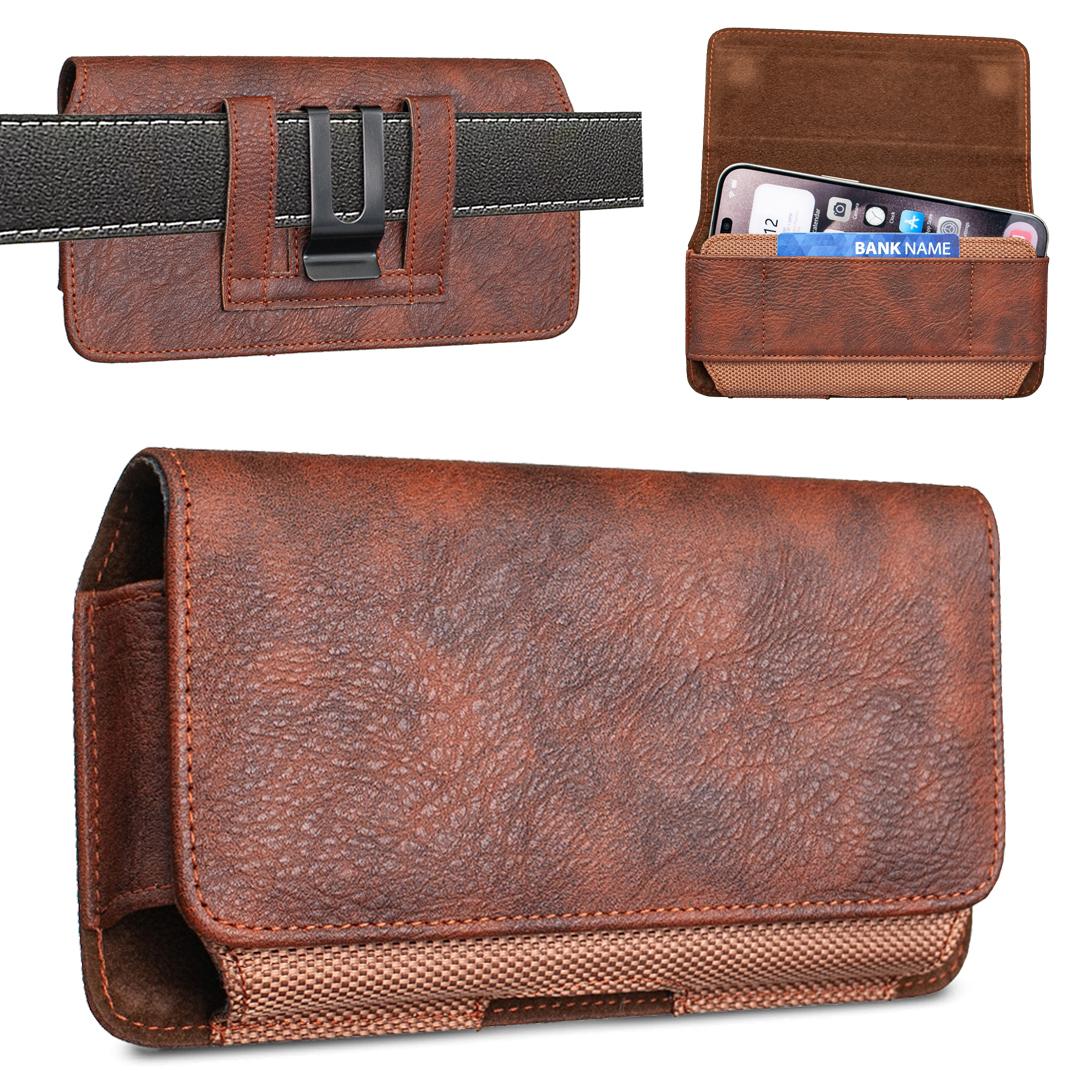 For 6.3 inch BFB20 Horizontal Rhino Texture Vegan Leather Phone Waist Bag(Brown) - Shopkiz.com