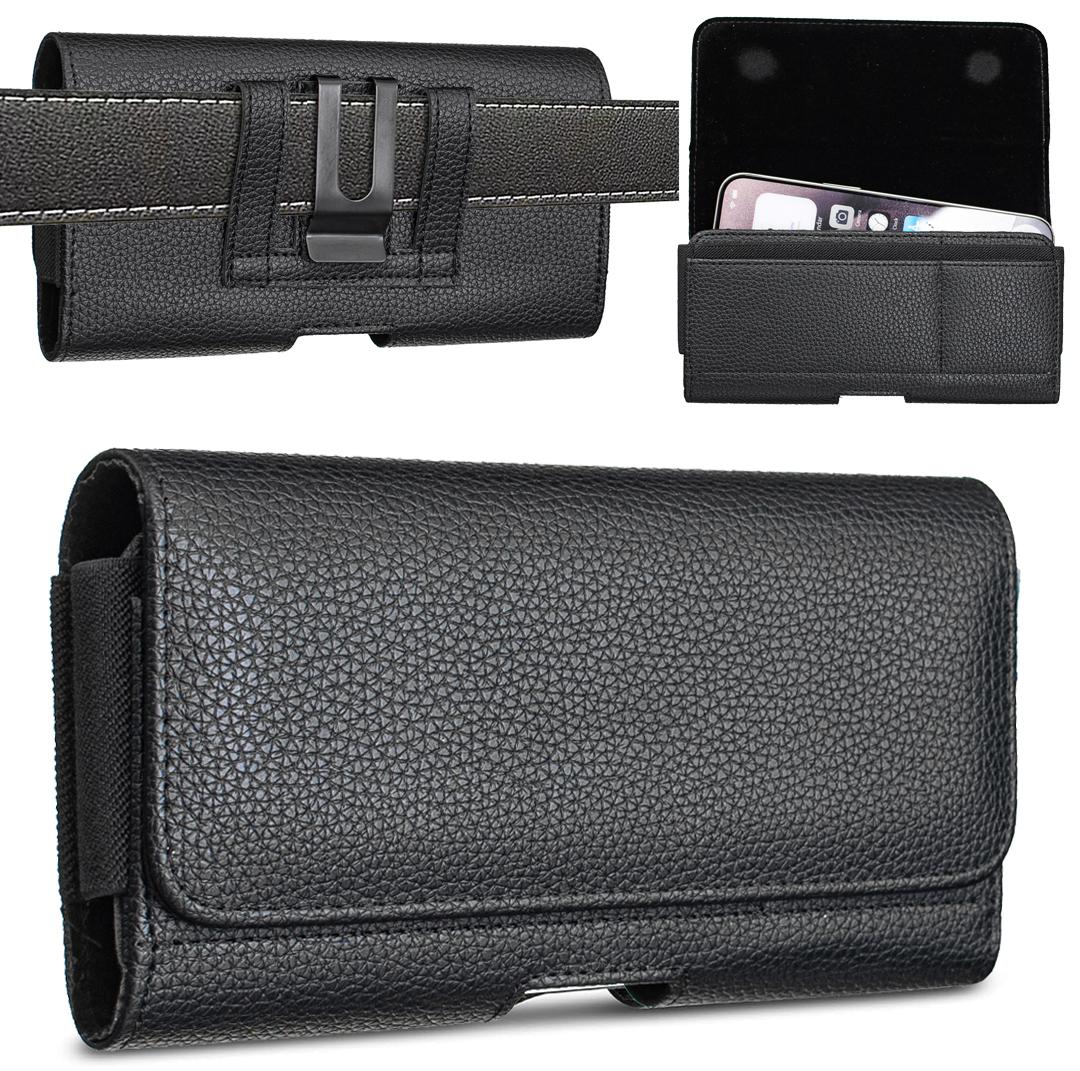 For 6.3 inch BFB21 Horizontal Litchi Texture Vegan Leather Phone Waist Bag(Black) - Shopkiz.com