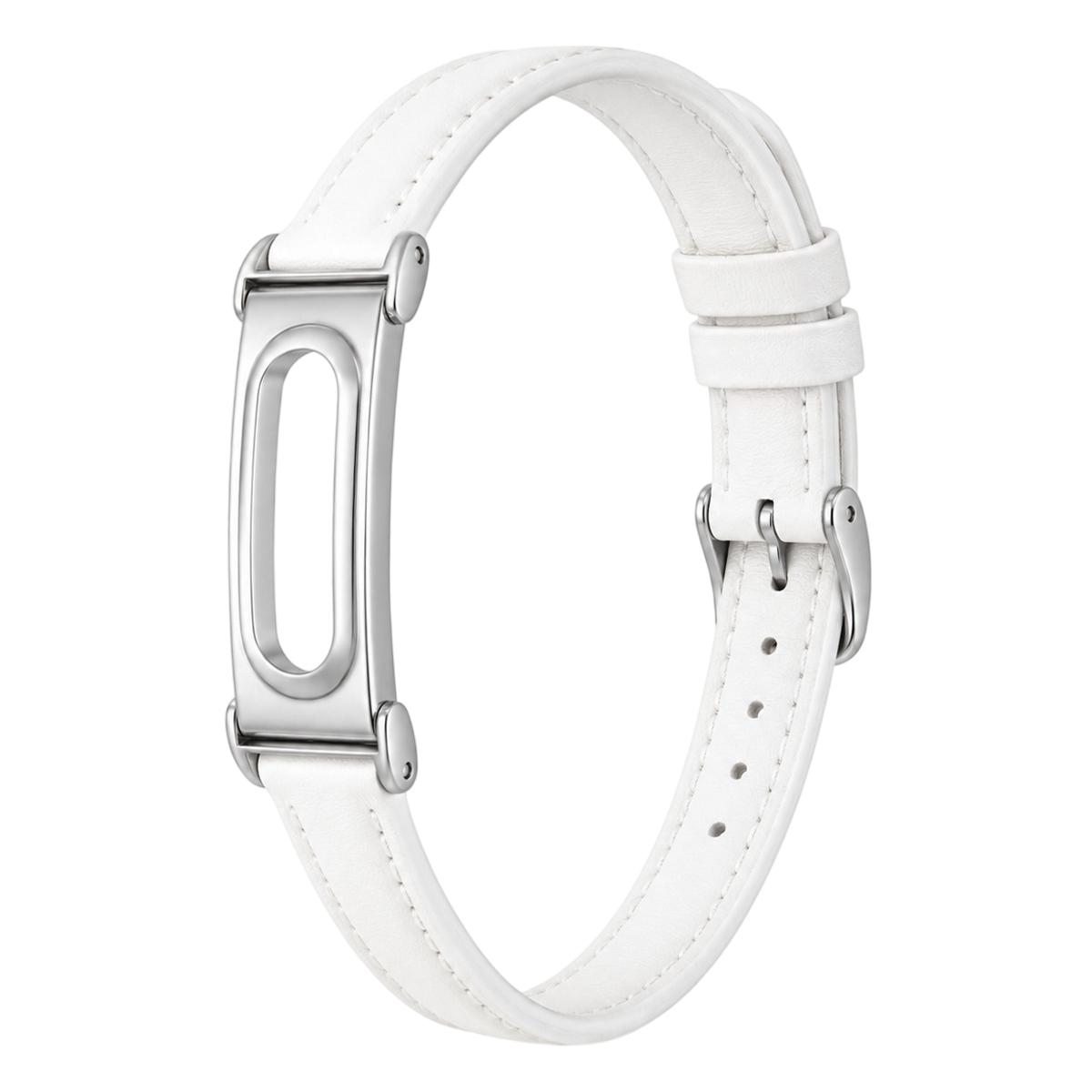 For Google Fitbit Air xDfind Integrated Metal Case Slim Waist Female PU Leather Watch Band(White) - Shopkiz.com