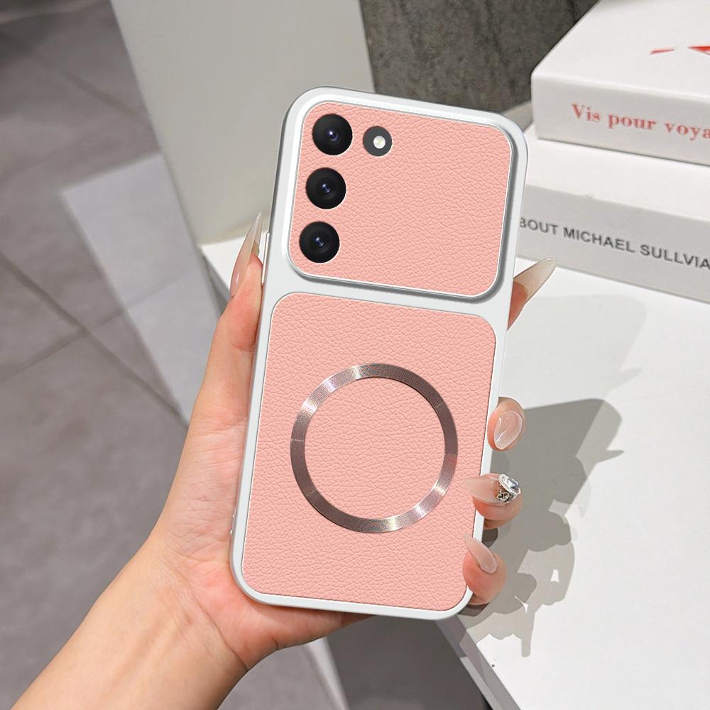 For Galaxy S23 5G Lambskin Series Magnetic Skin Feel Phone Case(Pink) - Shopkiz.com