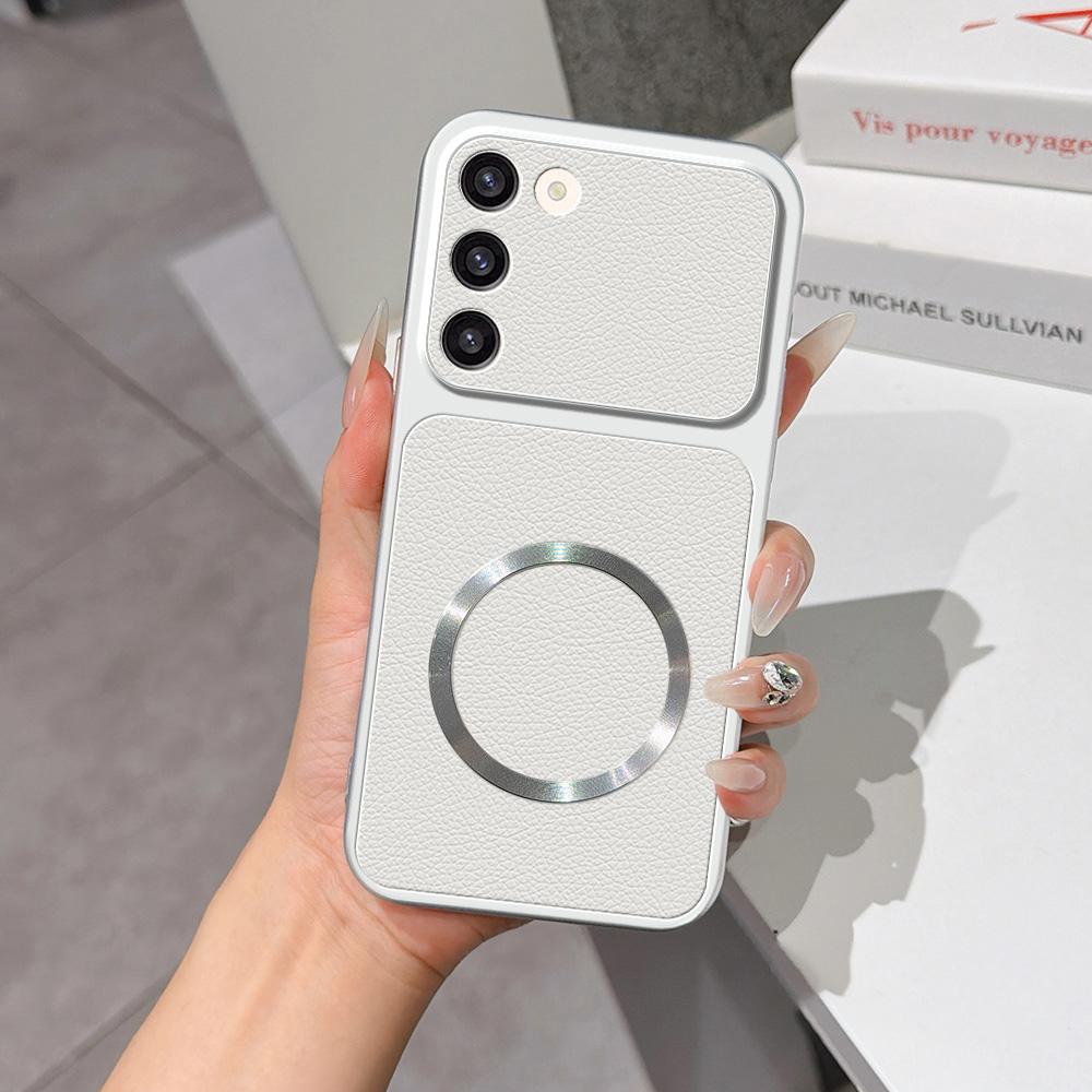 For Galaxy S23+ 5G Lambskin Series Magnetic Skin Feel Phone Case(Silver) - Shopkiz.com