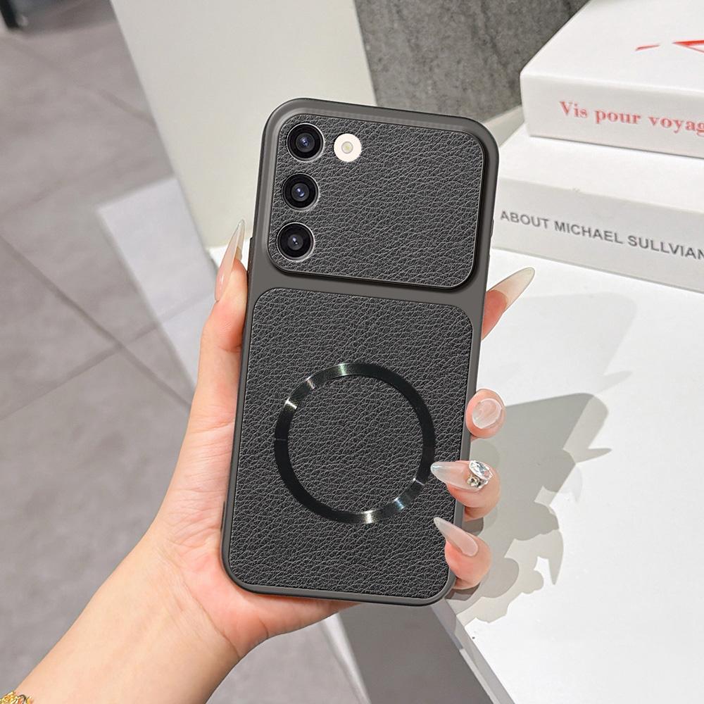 For Galaxy S23+ 5G Lambskin Series Magnetic Skin Feel Phone Case(Black) - Shopkiz.com