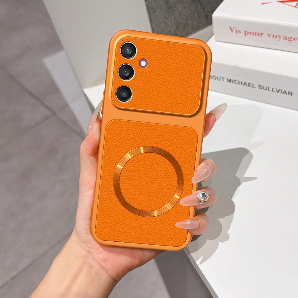 For Galaxy S24 5G Lambskin Series Magnetic Skin Feel Phone Case(Orange) - Shopkiz.com