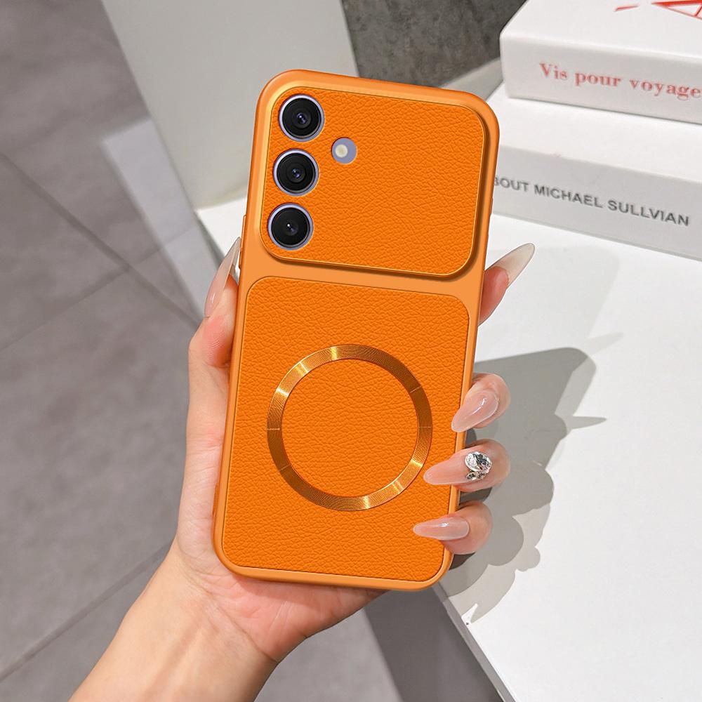For Galaxy S25+ 5G Lambskin Series Magnetic Skin Feel Phone Case(Orange) - Shopkiz.com