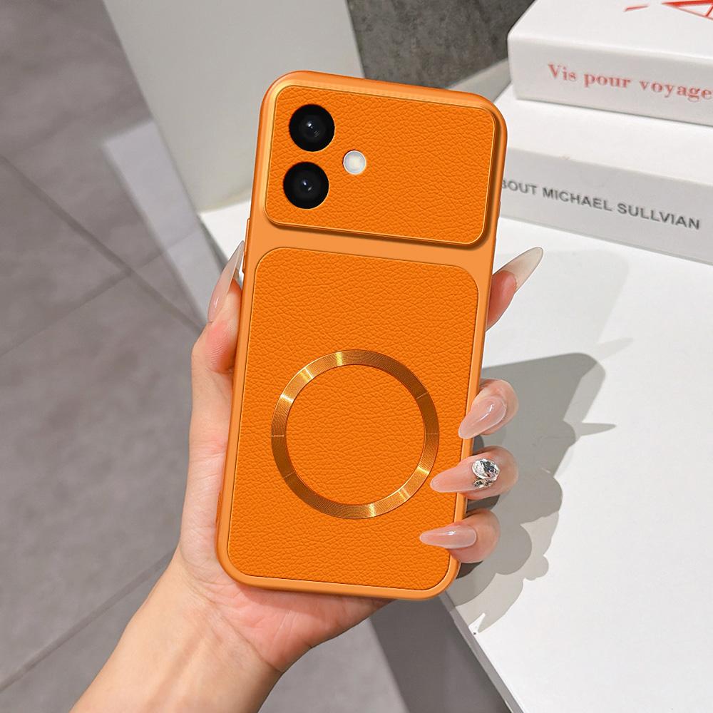 For Galaxy S26 Edge 5G Lambskin Series Magnetic Skin Feel Phone Case(Orange) - Shopkiz.com