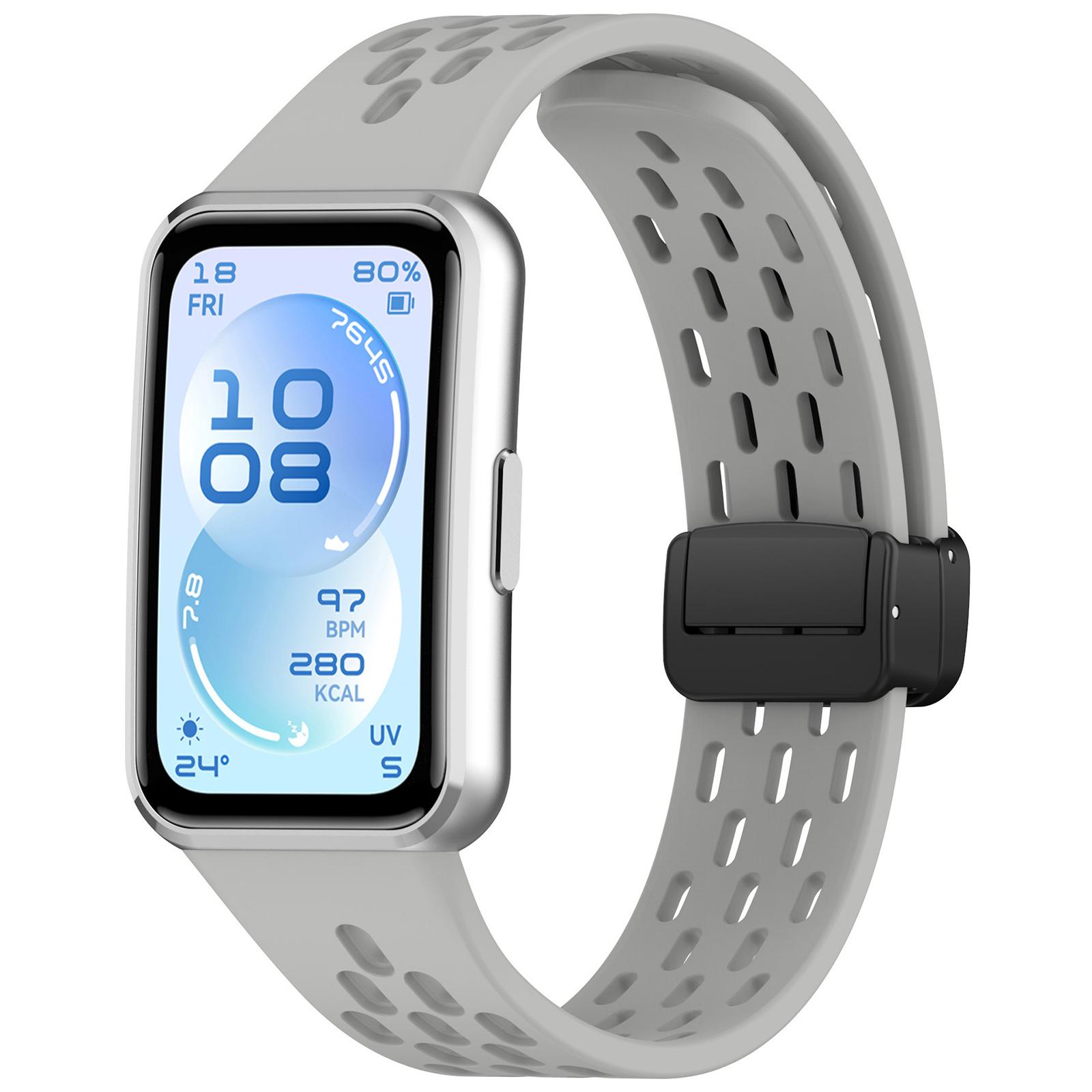 For Huawei Band 11 Pro / 11 Pro NFC / 11 xDfind Hole Breathable Magnetic Buckle Silicone Watch Band(Grey) - Shopkiz.com