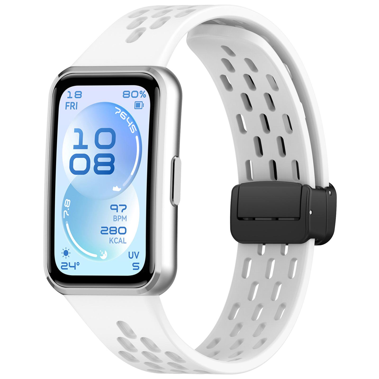For Huawei Band 11 Pro / 11 Pro NFC / 11 xDfind Hole Breathable Magnetic Buckle Silicone Watch Band(White) - Shopkiz.com