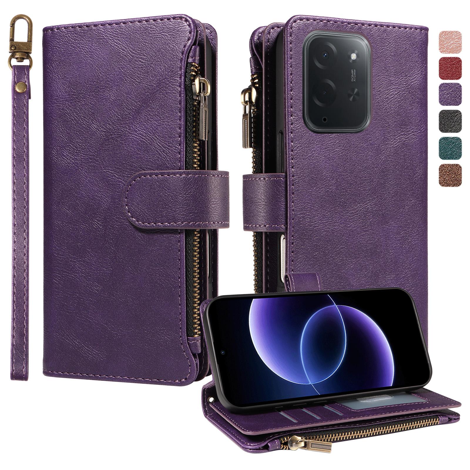 For Xiaomi Poco C95 Pro Imitation Calf Vegan Leather 9 Card Slots Zipper Phone Case with Wrist Strap(Purple) - Shopkiz.com