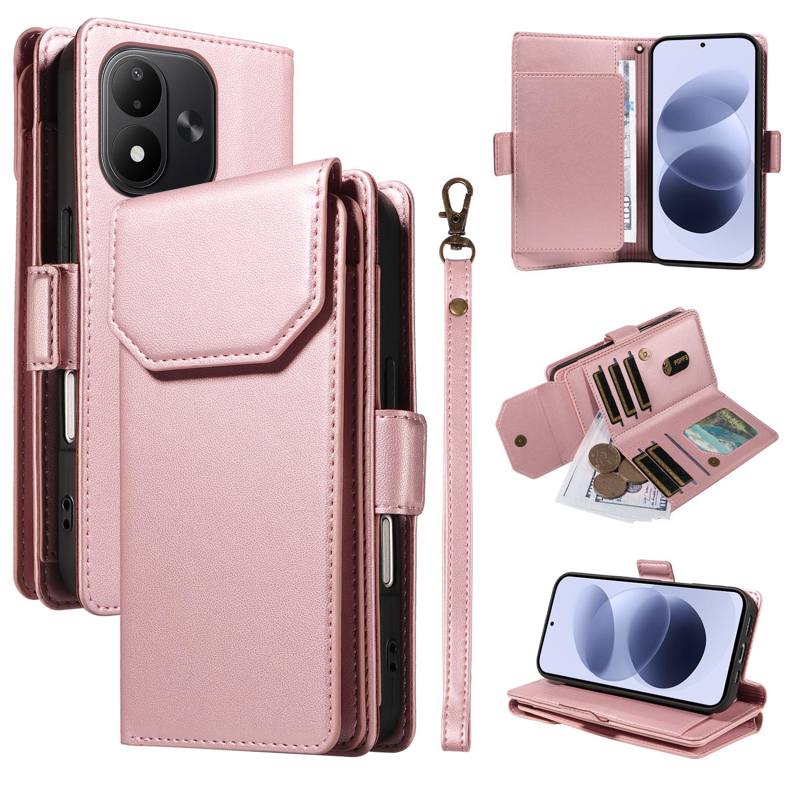 For Redmi Note 17 5G/4G Global 171mm Multi Card Wallet Leather Phone Case with Strap(Rose Gold) - Shopkiz.com