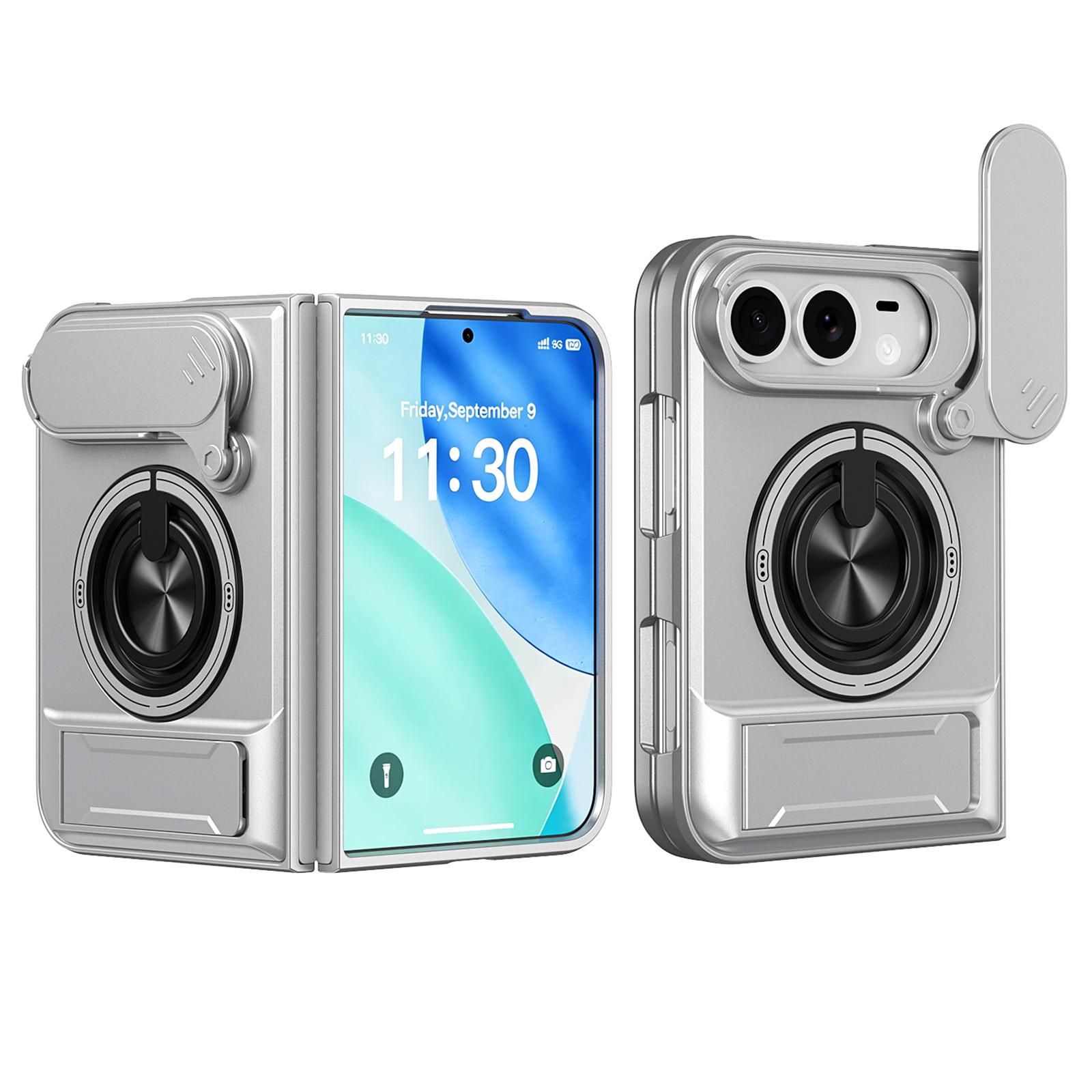 For iPhone Fold Lens Sliding Window Multifunctional Magnetic Shockproof Phone Case(Titanium Gray) - Shopkiz.com