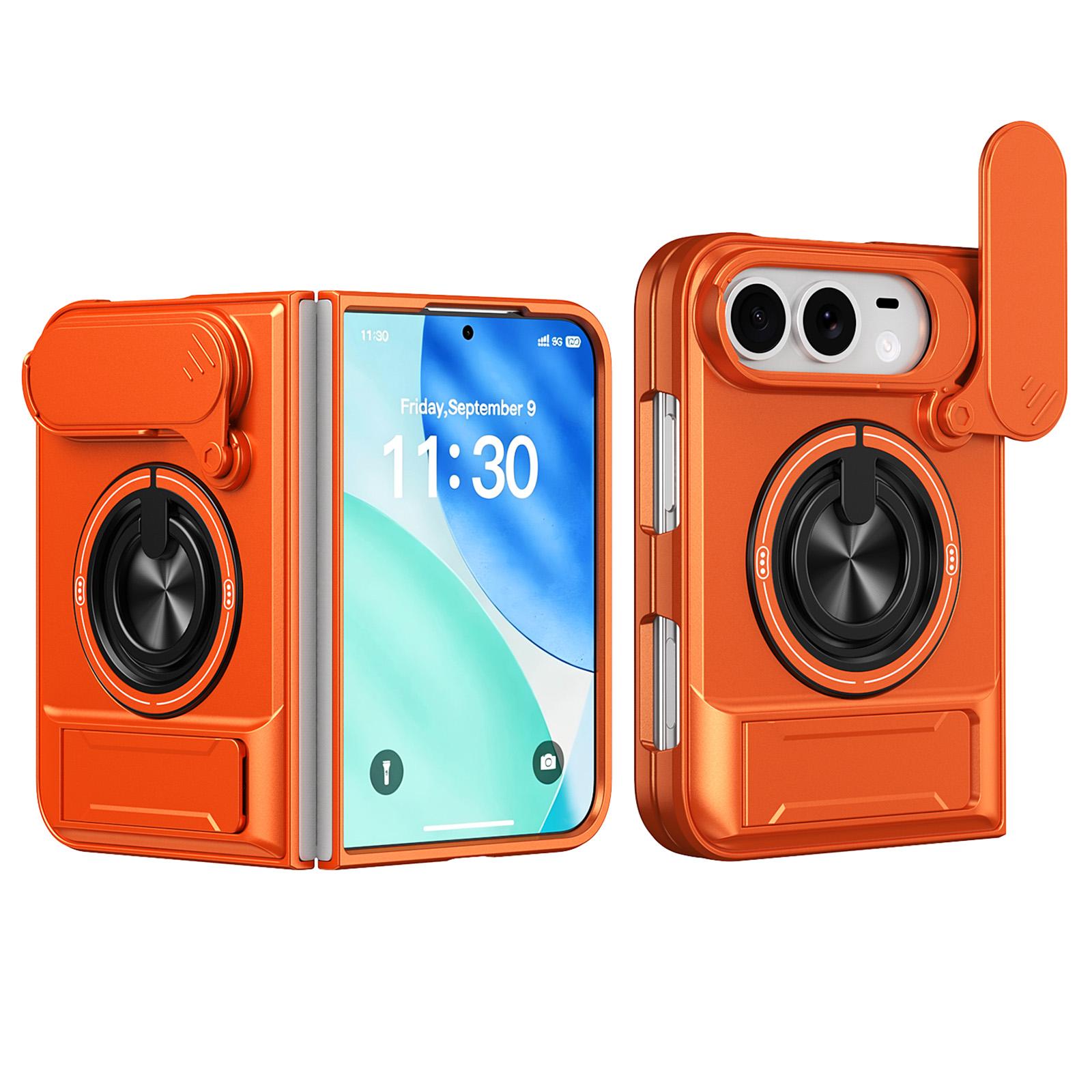For iPhone Fold Lens Sliding Window Multifunctional Magnetic Shockproof Phone Case(Orange) - Shopkiz.com