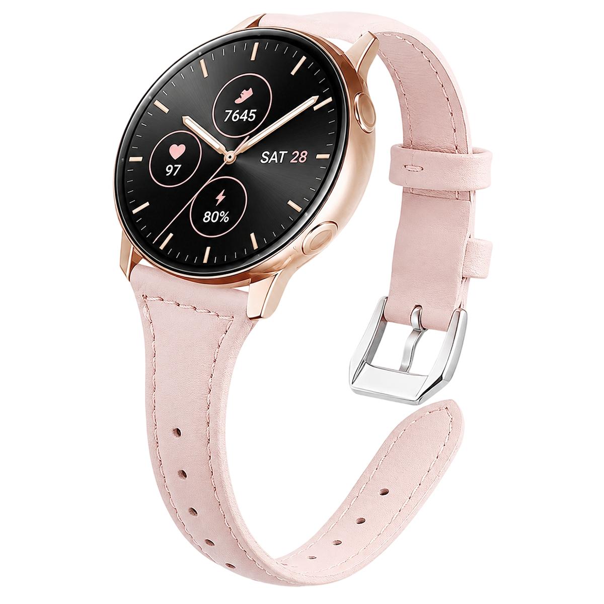 22mm xDfind Universal Straight Lug Ends Slim Waist Vegan Leather Watch Band(Pink) - Shopkiz.com