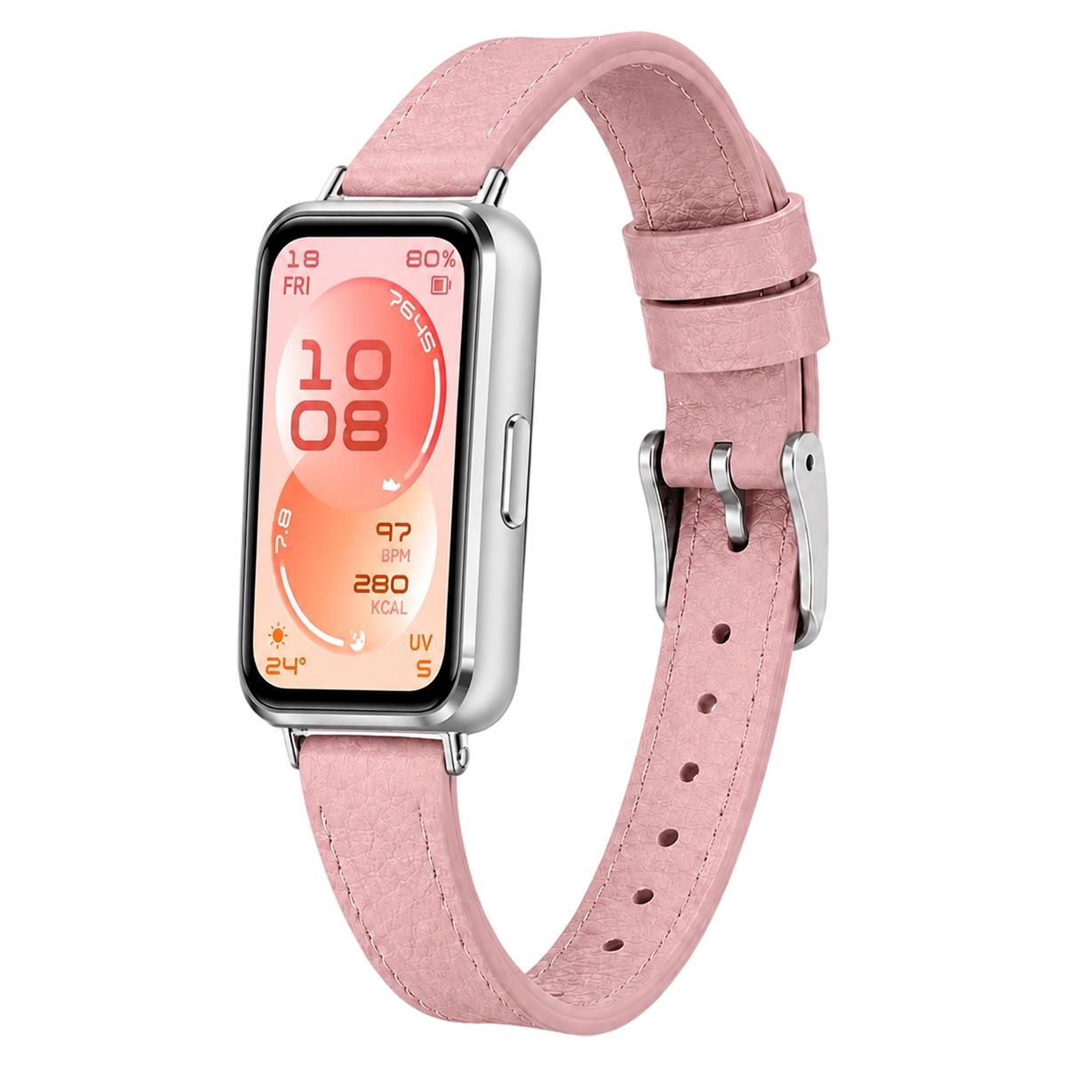 For Huawei Band 11 Pro / 11 Pro NFC / 11 xDfind Litchi Texture Loop Buckle Vegan Leather Watch Band(Pink) - Shopkiz.com