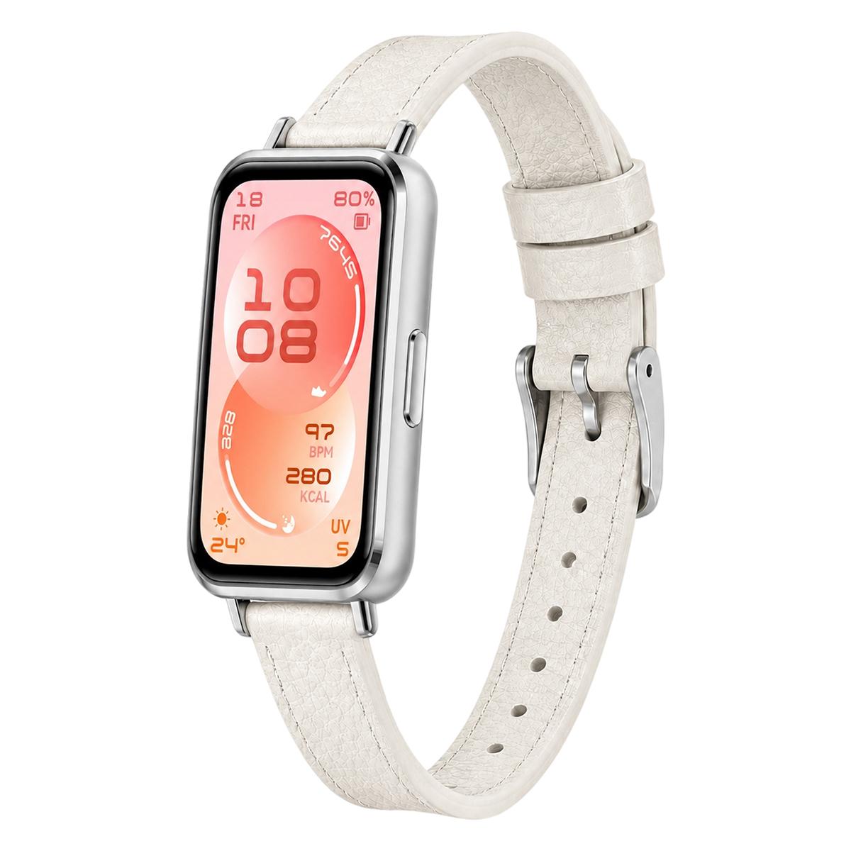 For Huawei Band 11 Pro / 11 Pro NFC / 11 xDfind Litchi Texture Loop Buckle Vegan Leather Watch Band(Beige) - Shopkiz.com