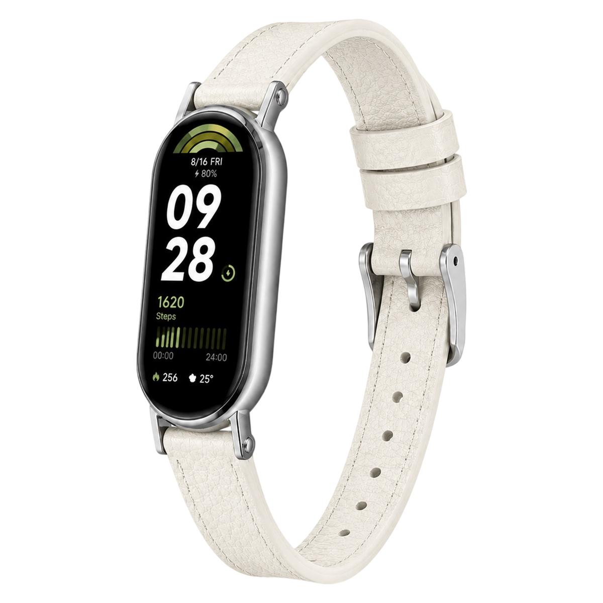 For Xiaomi Smart Band 10 / 10 NFC / 9 xDfind Litchi Texture Loop Buckle Vegan Leather Watch Band(Beige) - Shopkiz.com