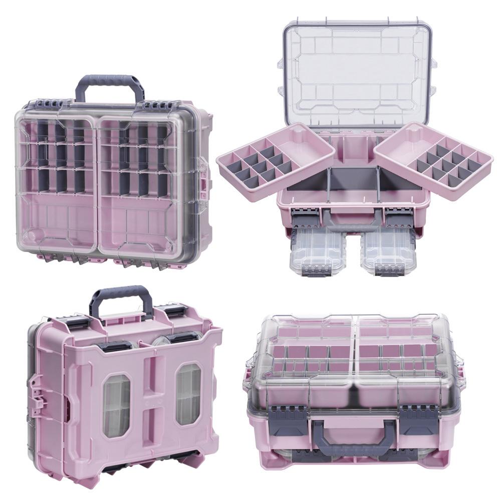 Large Portable Handheld Lure Fishing Tackle Box Waterproof Dual-Layer Multi Grids Container(Pink) - Shopkiz.com