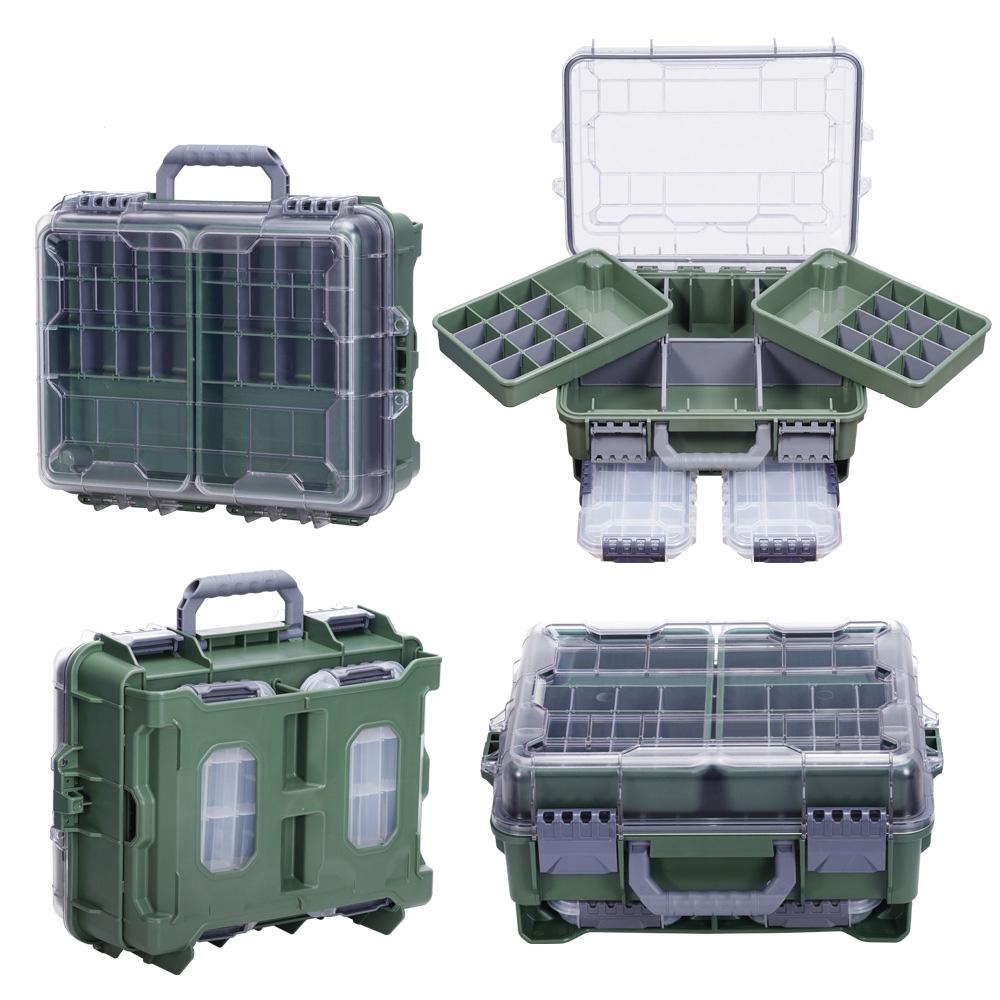Large Portable Handheld Lure Fishing Tackle Box Waterproof Dual-Layer Multi Grids Container(Green) - Shopkiz.com