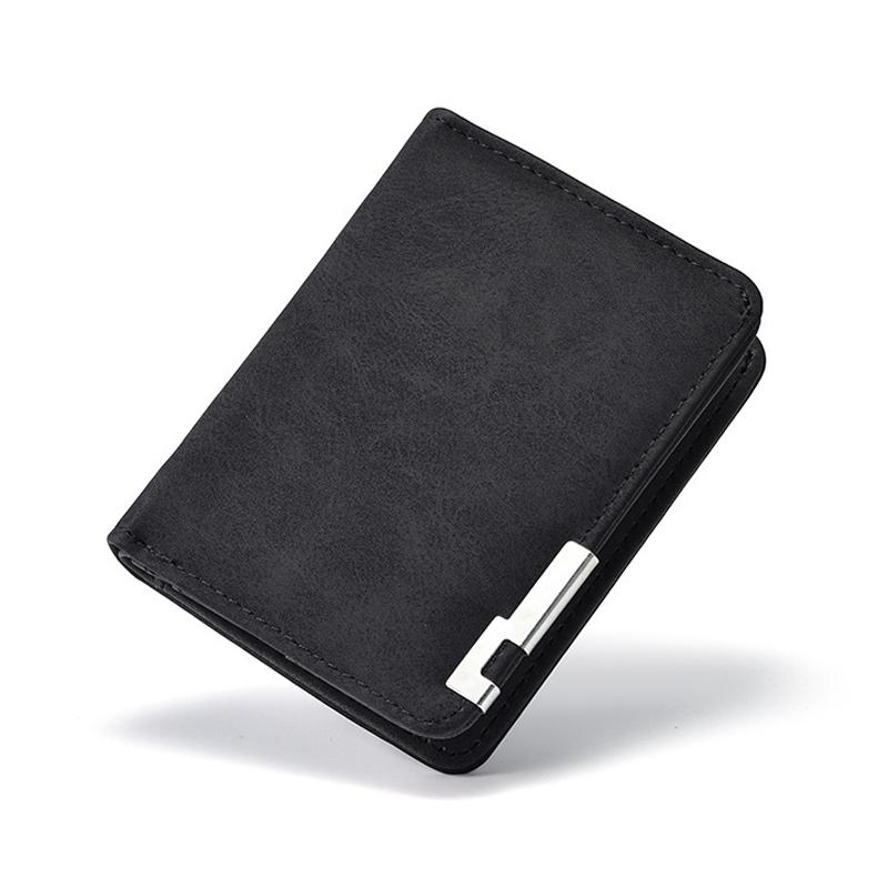 Retro Men Frosted PU Leather Short Wallet Card Bag(Black) - Shopkiz.com