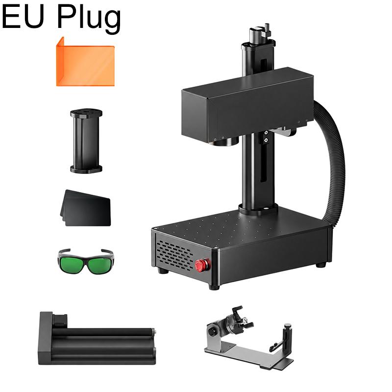 DAJA S4Mini Fiber Laser Marking Machine High-Precision Metal Engraving Machine for Industrial Use, Model:S4Mini + Rotary Axis + Clamp(EU Plug) -