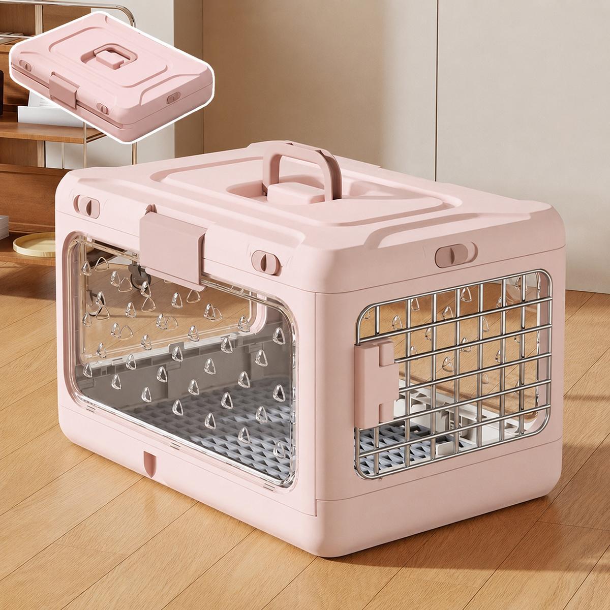 Portable Foldable Pet Carrier Crate with Ventilated Mesh(Pink) - Shopkiz.com